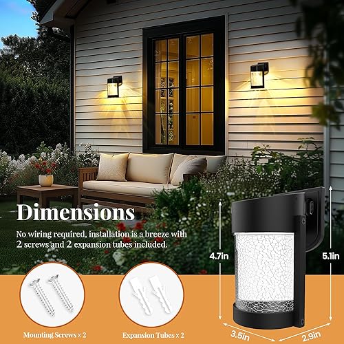 Miniatura 3 de Paquete de 4 luces solares para valla al aire libre, IP65 impermeable para puerta delantera, patio, porche, valla, cobertizo, granero, patio,