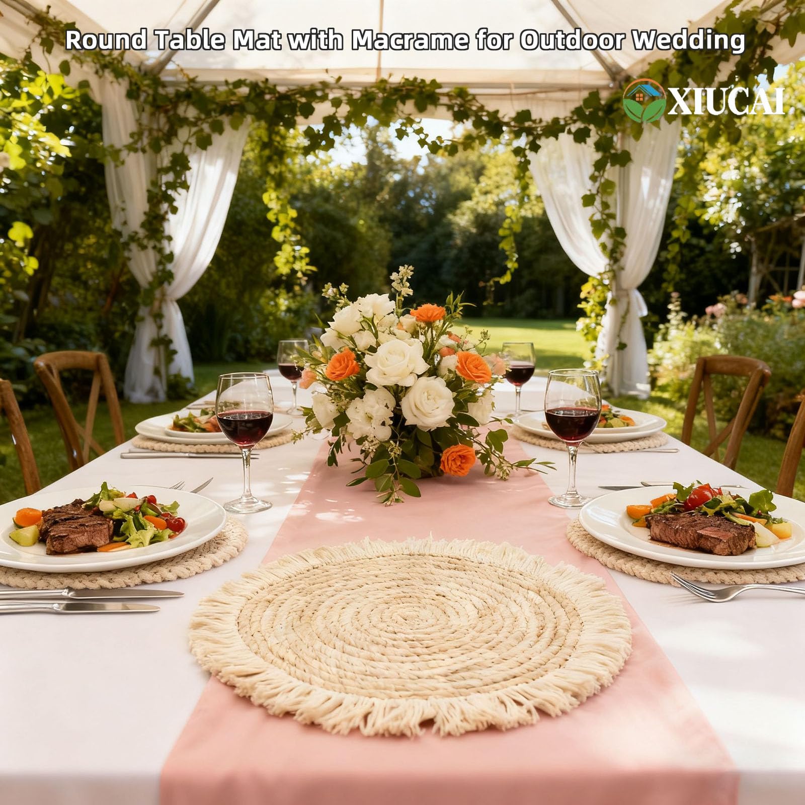 Set di 6 Sottopiatti Rotondi con Nappe - Tovagliette Intrecciate a Mano in Fibra di Mais Naturale Stile Farmhouse Boho Resistente al Calore per Interno Esterno,30cm