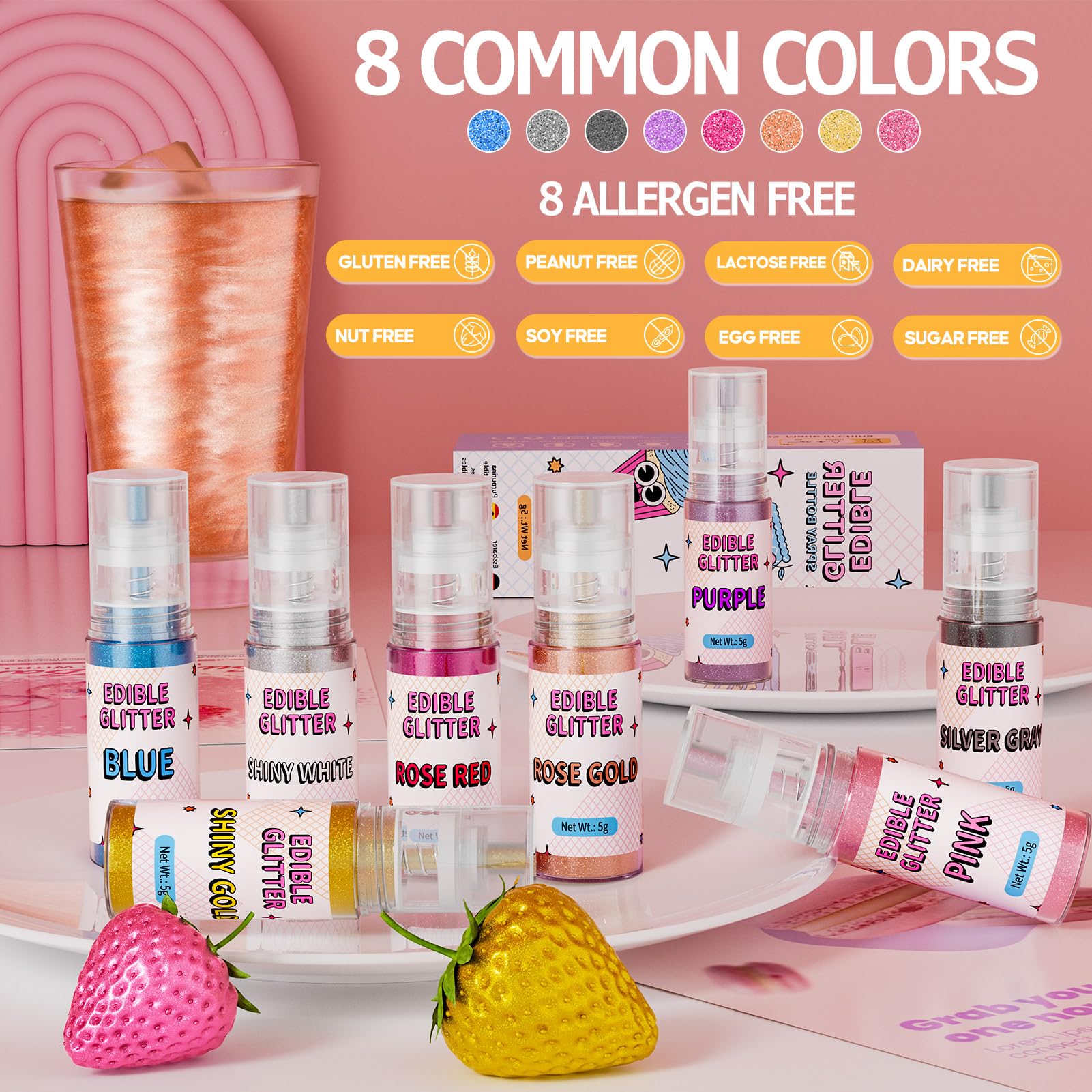 Waysroma Purpurina Comestible Spray Oro 5g Polvos Decoración Tartas