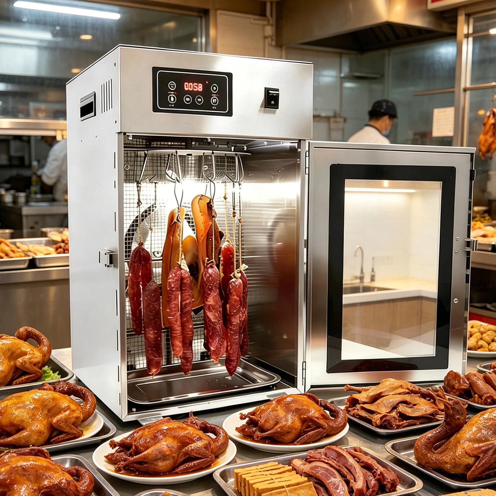 Sunseota 14 Hooks Food Dehydrator Machine,800w Meat Curing Chamber Box Food Dehydrator and Drying Cabinet, With 30-90 ℃ Adjustable and 0~24 Hours Digital Time Control,15kg