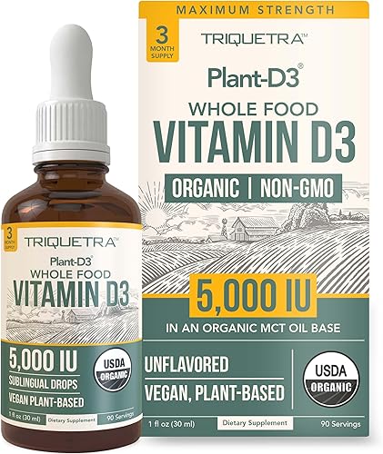 Planta-D3 Vitamina D3 Orgánica 5000 UI - Vegana, Líquido Sublingual de Fuerza Máxima D3 en Gotas - 200% Mayor Absorción - Forma de Colecalciferol