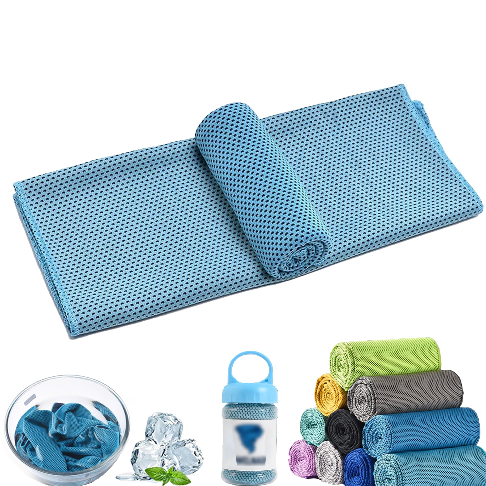 Qosneoun Towelnado Ice Towel, Towel, Microfibre Ice Towels for Neck, Hot Weather, Yoga, Golf, Gym & More Activities, Stay Cool Towels for Hot Weather, Soft Breathable, Fast Drying (Light blue)