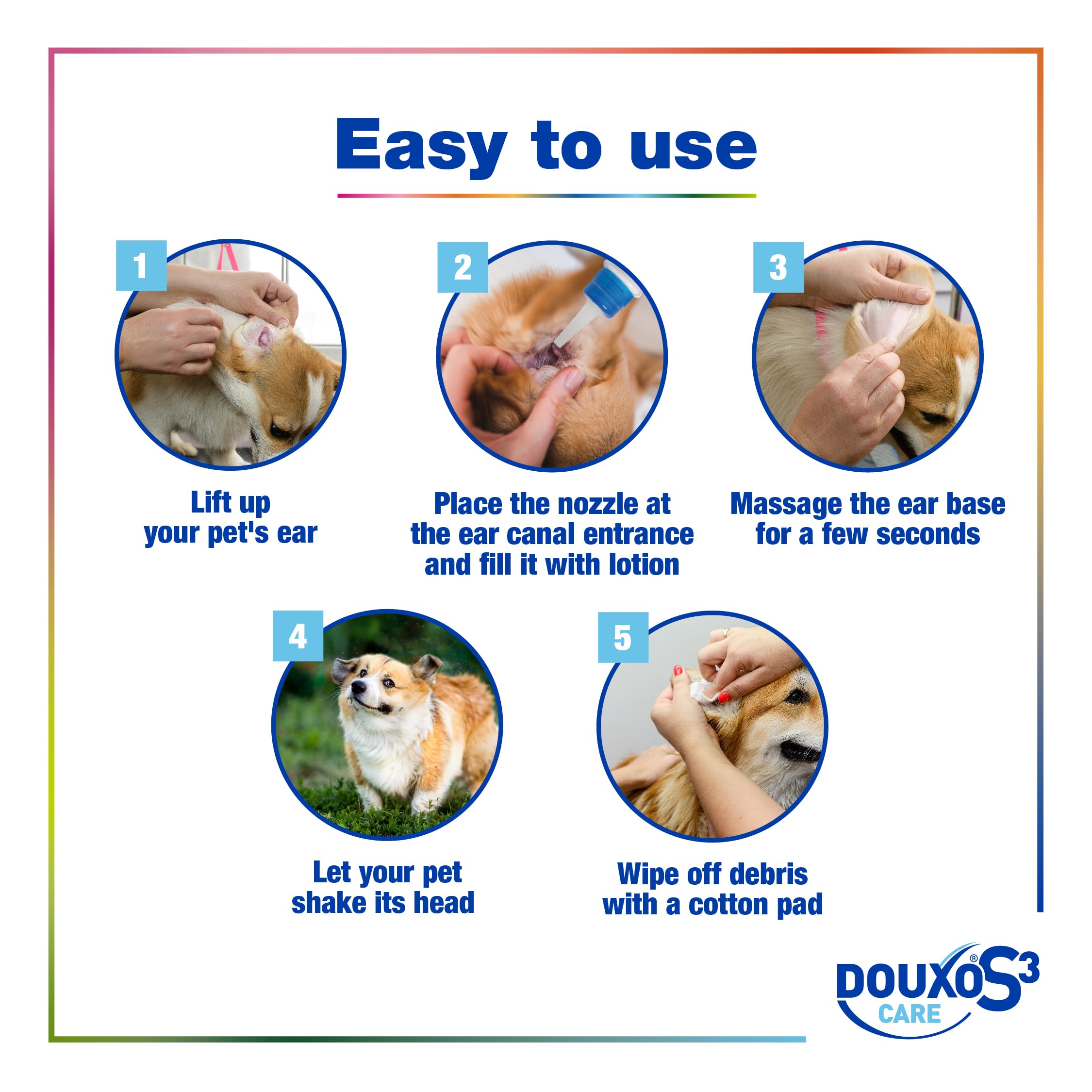 DOUXO® Limpiador de oídos S3 CARE de 120 ml, recomendado por veterinarios y clínicamente probado, para perros y gatos, uso suave, regular, limpia y elimina la cera, calma, protege e hidrata las orejas
