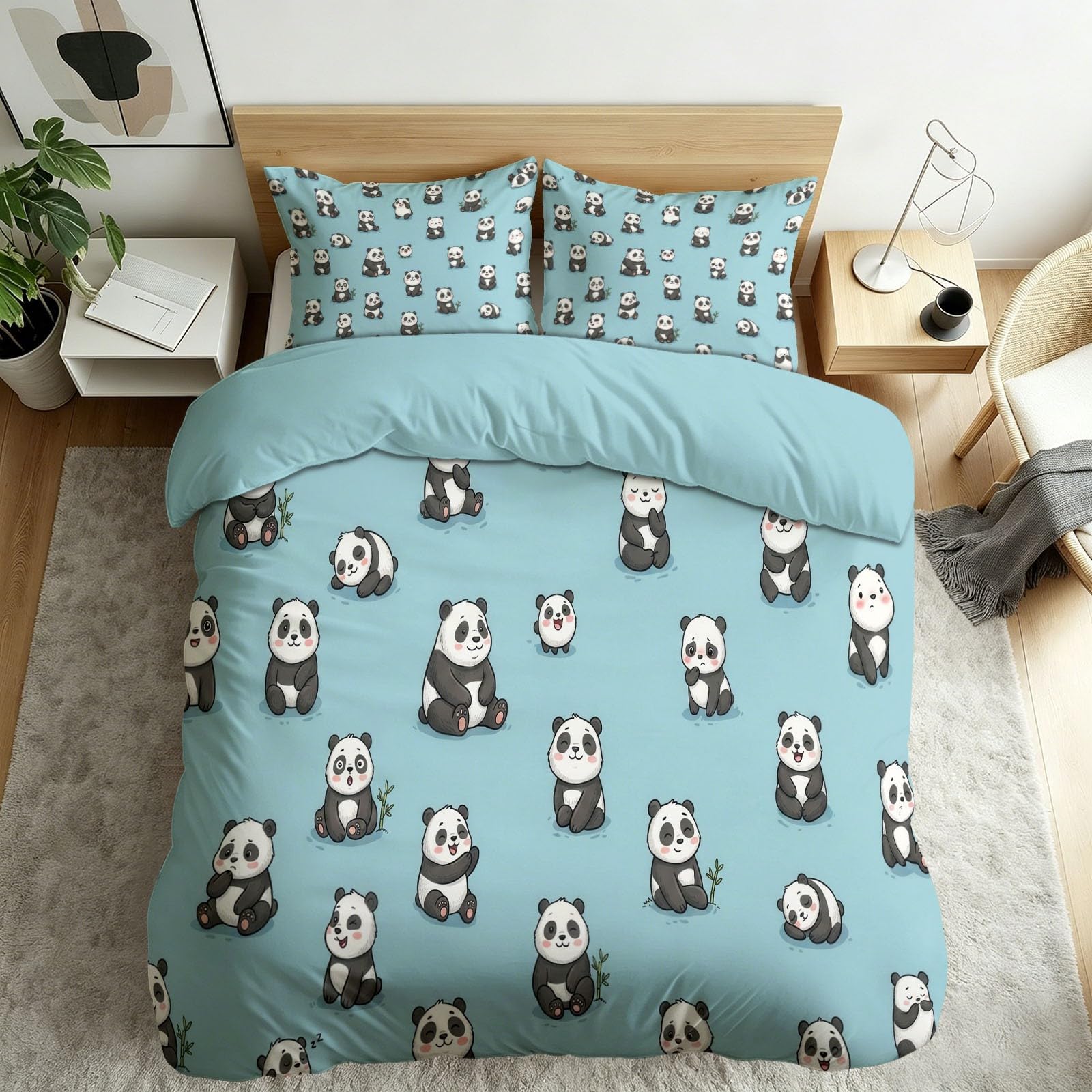 Juego de funda de edredón de animales King para niños con estampado de panda suave