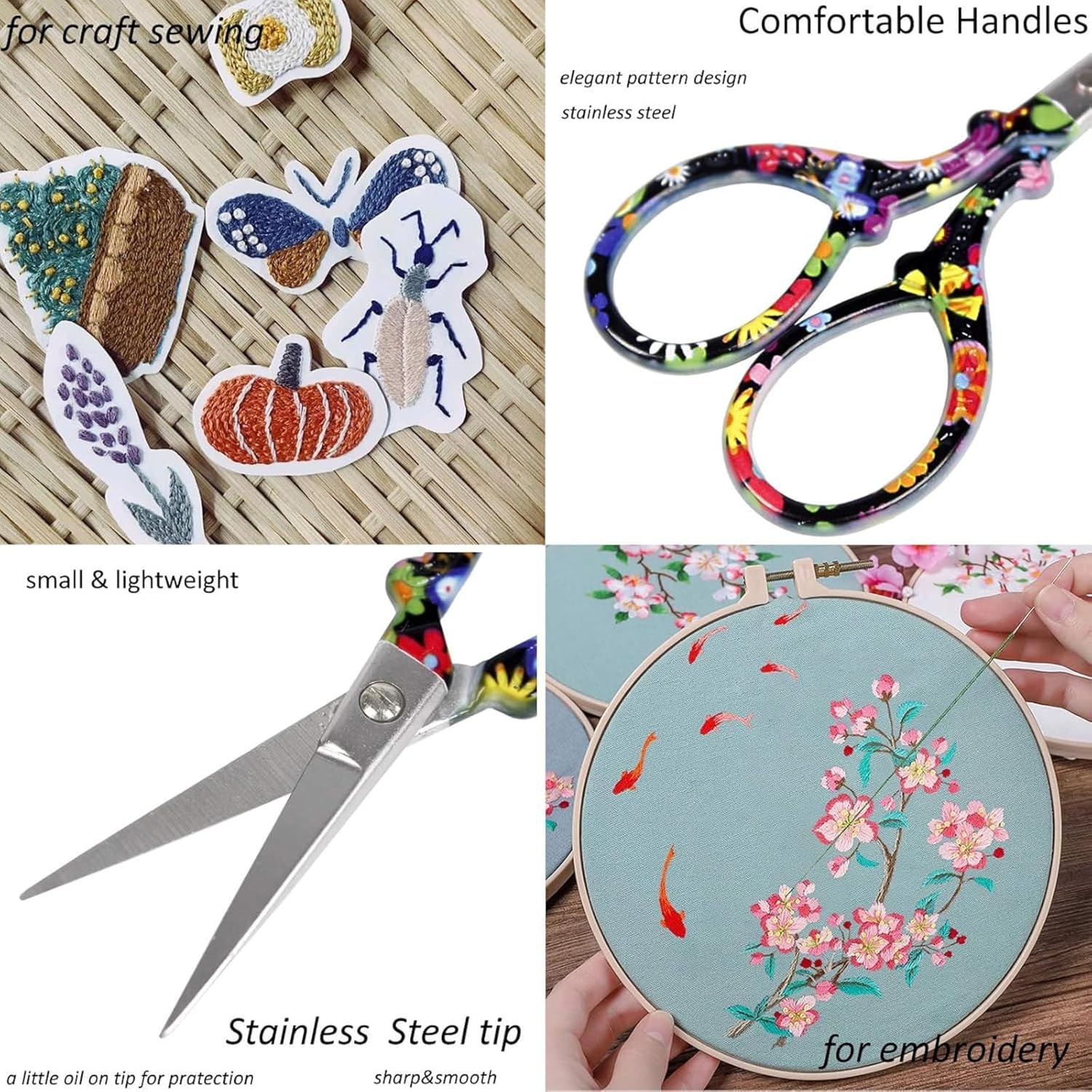 Sharp Craft Scissors Sewing Embroidery Threading Scissors with Leather Cover for Needlework Art Manual Handicraft DIY Tool (Colorful)