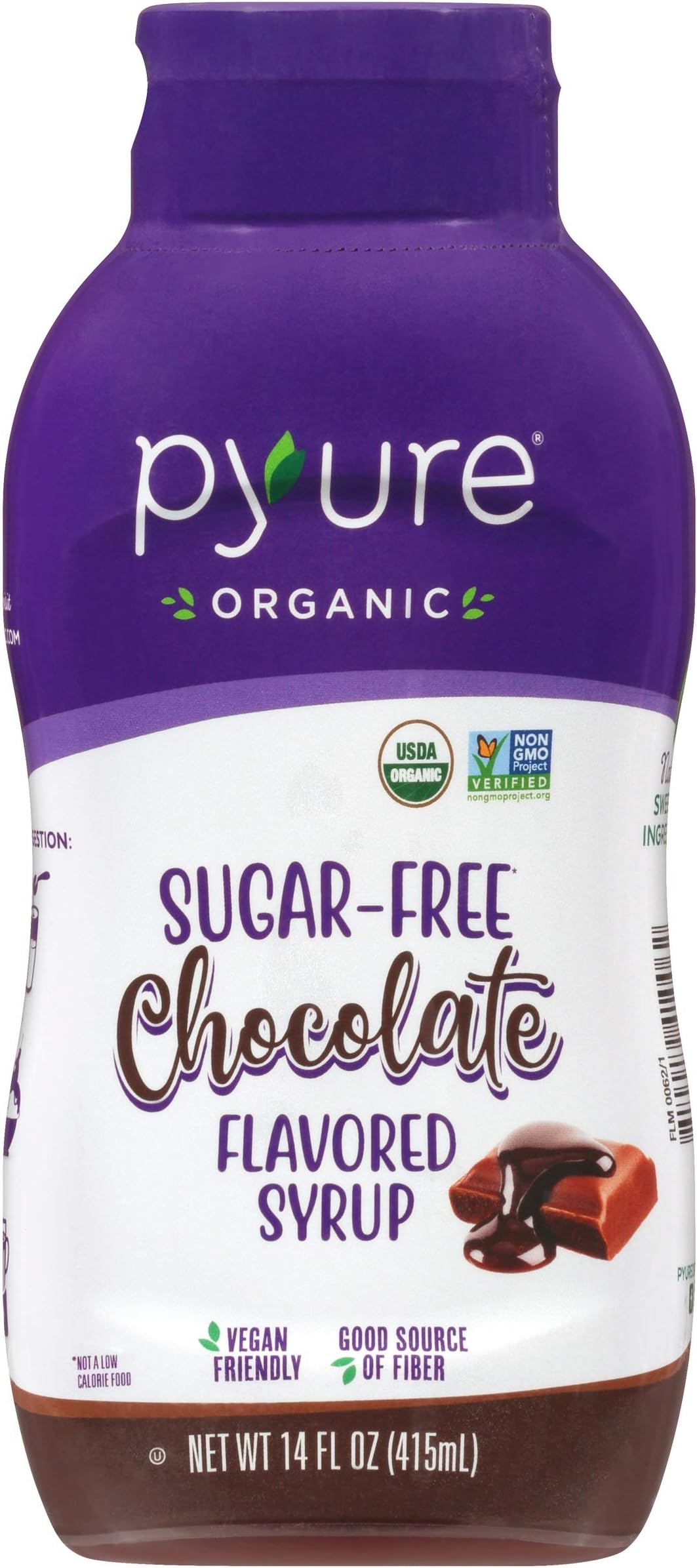 Pyure Organic Chocolate Flavored Syrup, Zero Sugar, 1 Net Carb Keto Syrup, Gluten-Free, Organic Plant-Based Sugar Free Chocolate Syrup for Vegan Keto Friendly Food, 14 Oz