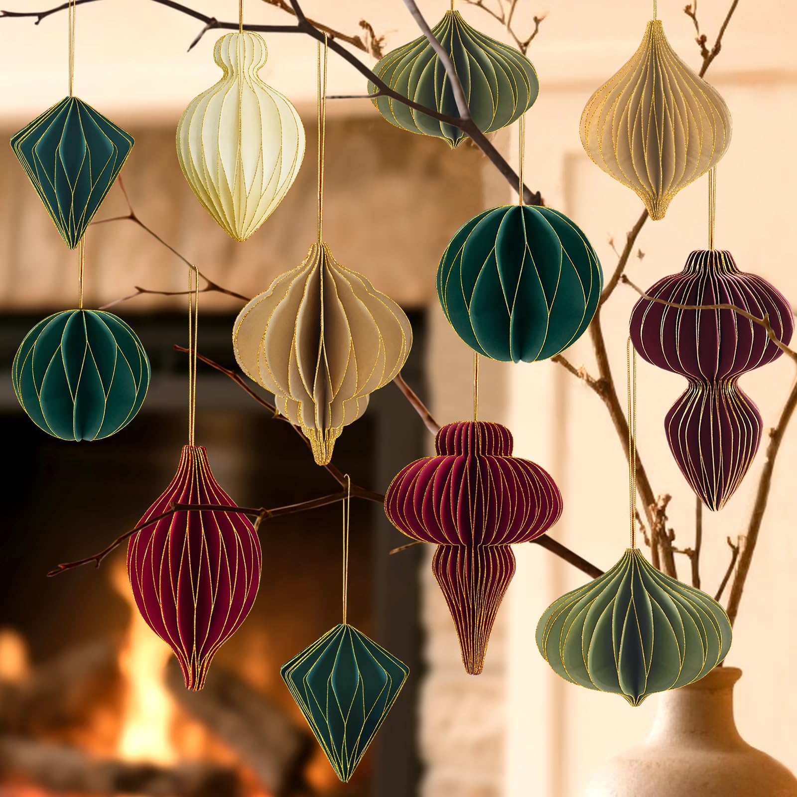 Décoration de Noël lanterne papier nid d'abeille suspendue pour repas de fête