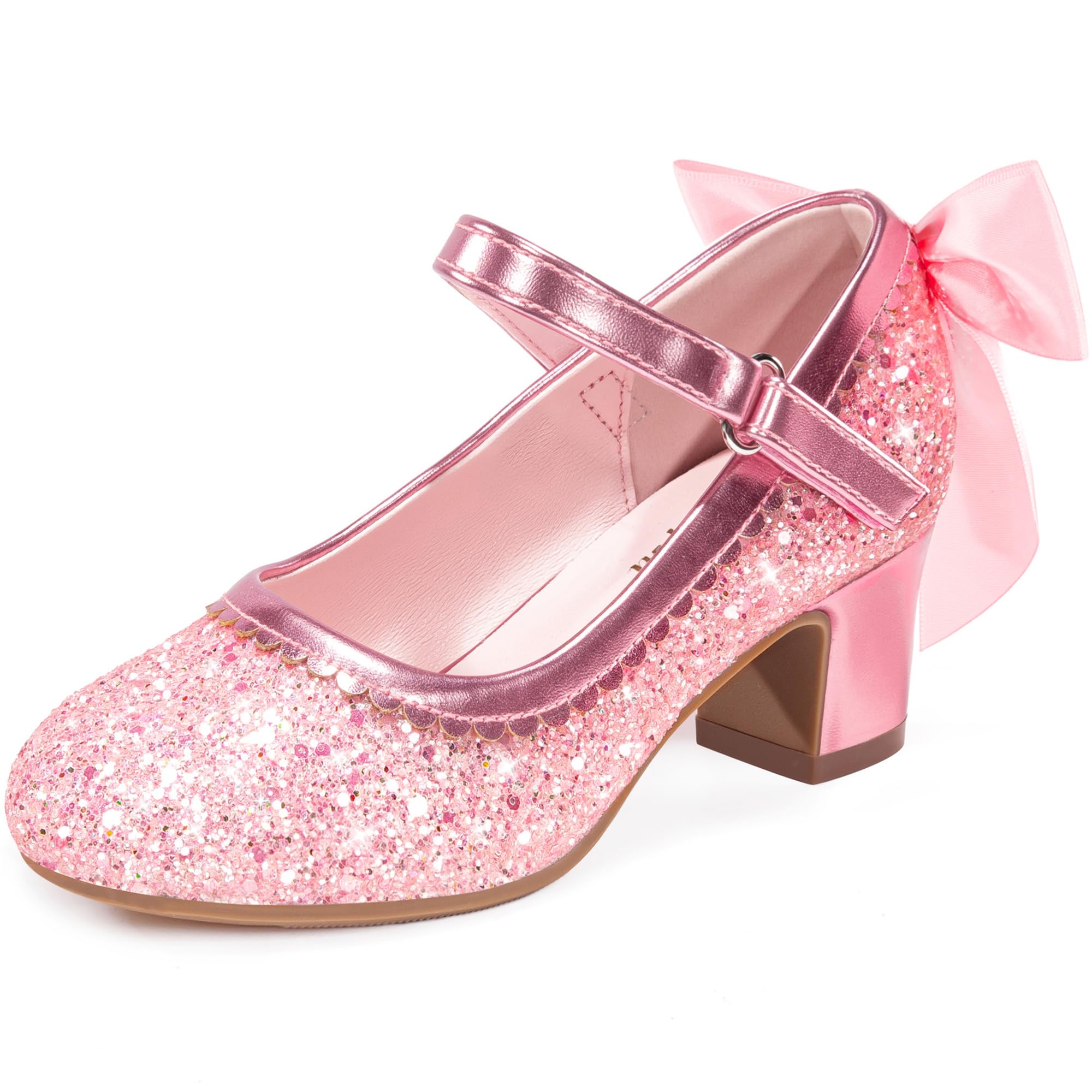 Furdeour Sparkly Girls Dress Shoes Princess Heels with Bow Little Big Kid