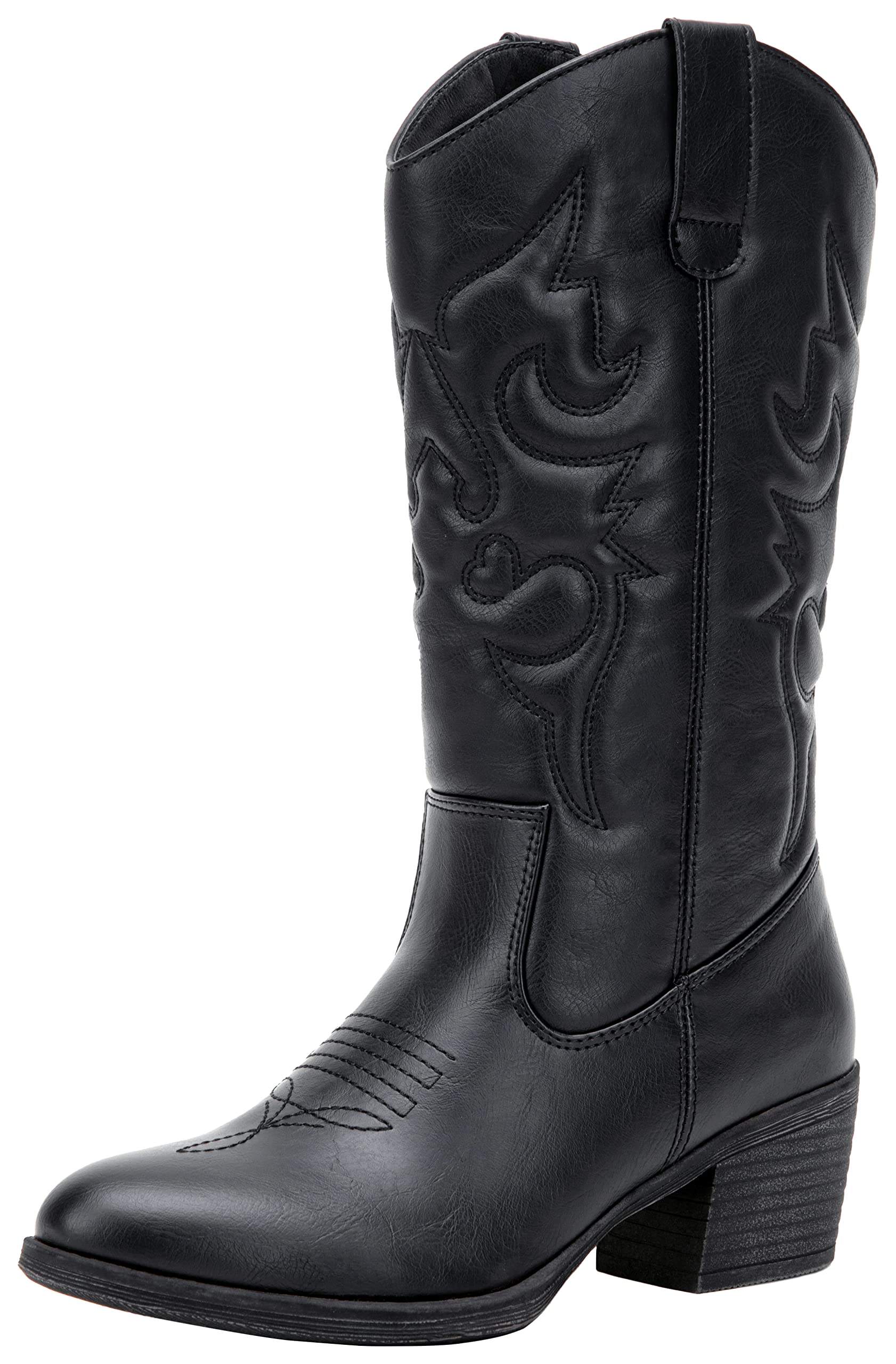 Vepose Women's Cowboy Boots - Embroidered Western Mid-Calf Boots With Chunky Heel & Pointed Toe