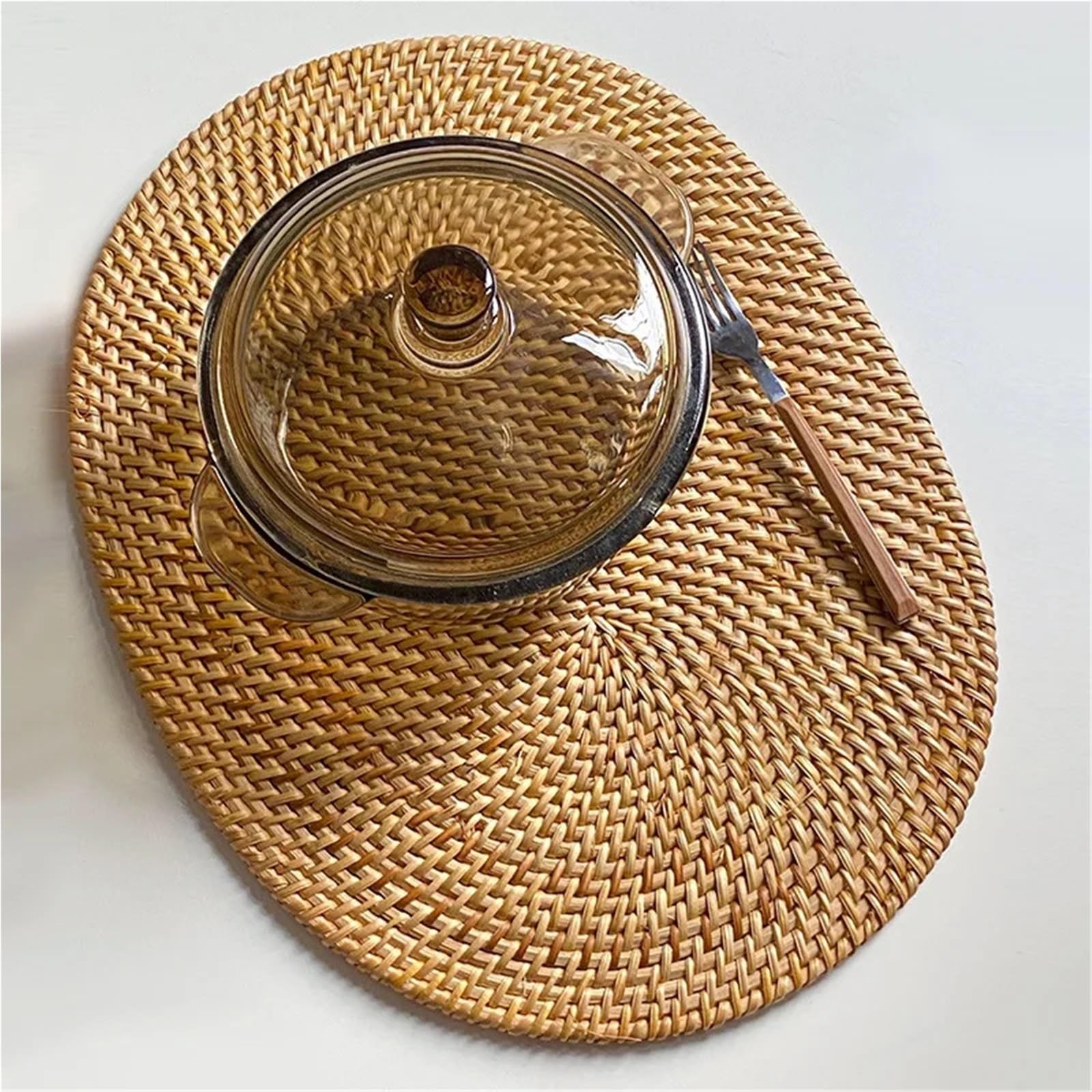 Sets de Table en Osier Napperon Ovale tissé en rotin, 1 pièce, antidérapant, résistant à la Chaleur, Tapis de décoration Table Manger Cuisine Domicile(L)