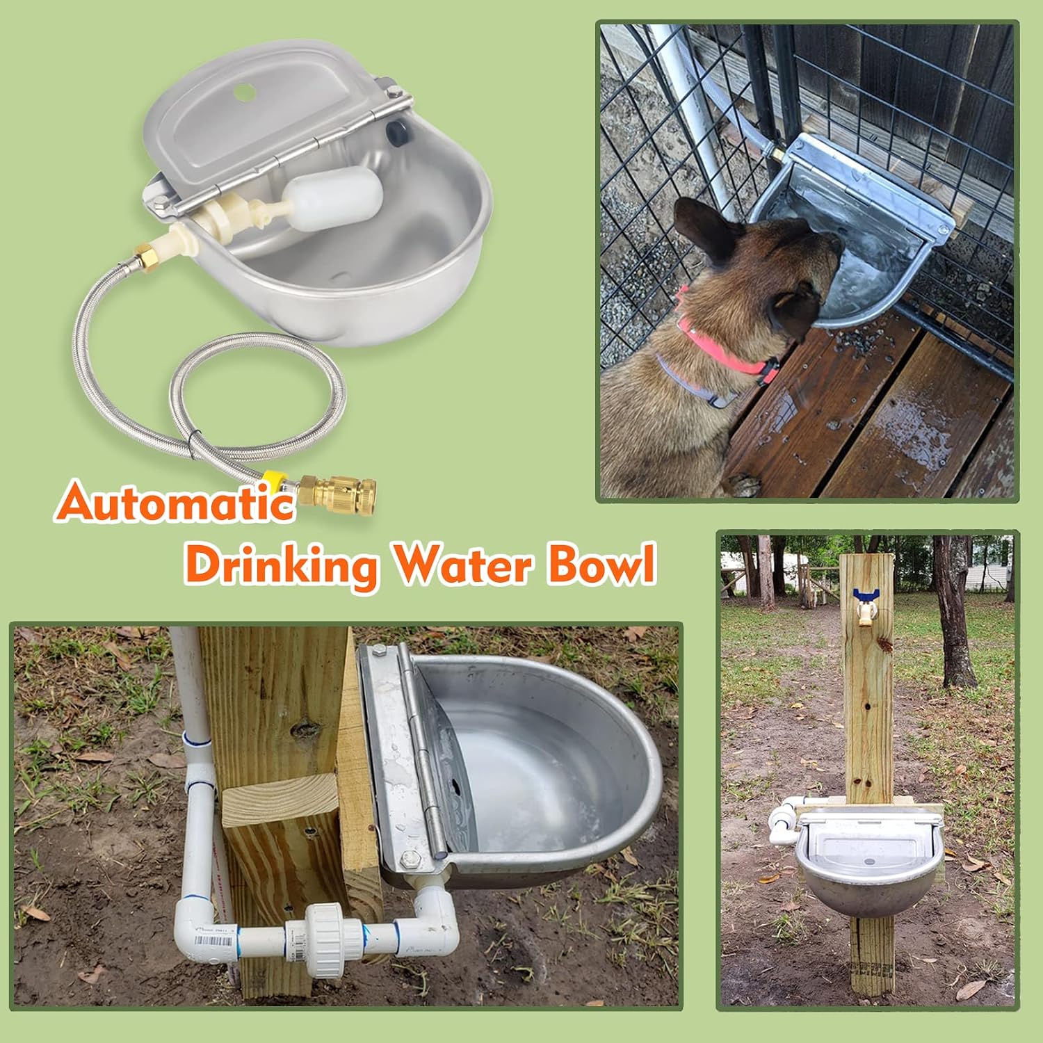 Automatic Animal Drinking Water Bowl with Float Valve, 304 Stainless SteelWater Bowl Kit Water Pipe, Water Pipe Tape,2 Float Valves, Quick Connector Adapter andcrews Expansion Screws