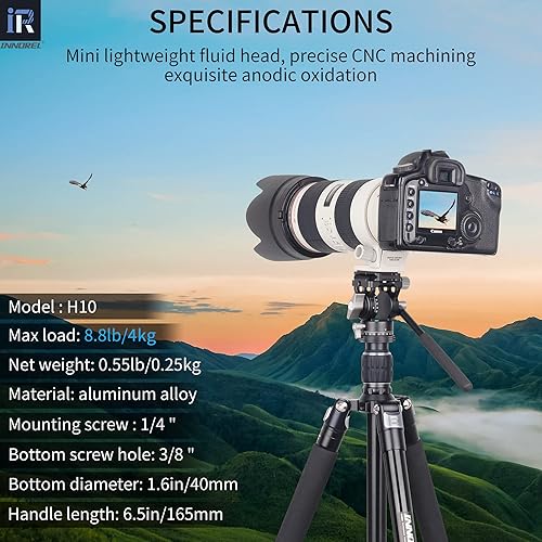 Miniatura 2 de INNOREL H10 - Mini trípode ligero fluido cabezal de video 360 panorámico CNC hidrálico con amortiguación hidráulica Arca Swiss Q.R.Plate clip de