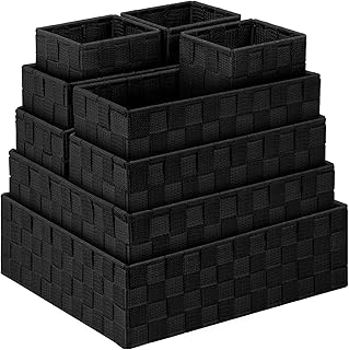 Woven Baskets for Storage (Set of 9), Storage Baskets for Organizing, Baskets Cube Bin Container Baskets Storage Boxes Organizers for Drawer, Shelves, Closet, Bathroom (Black)
