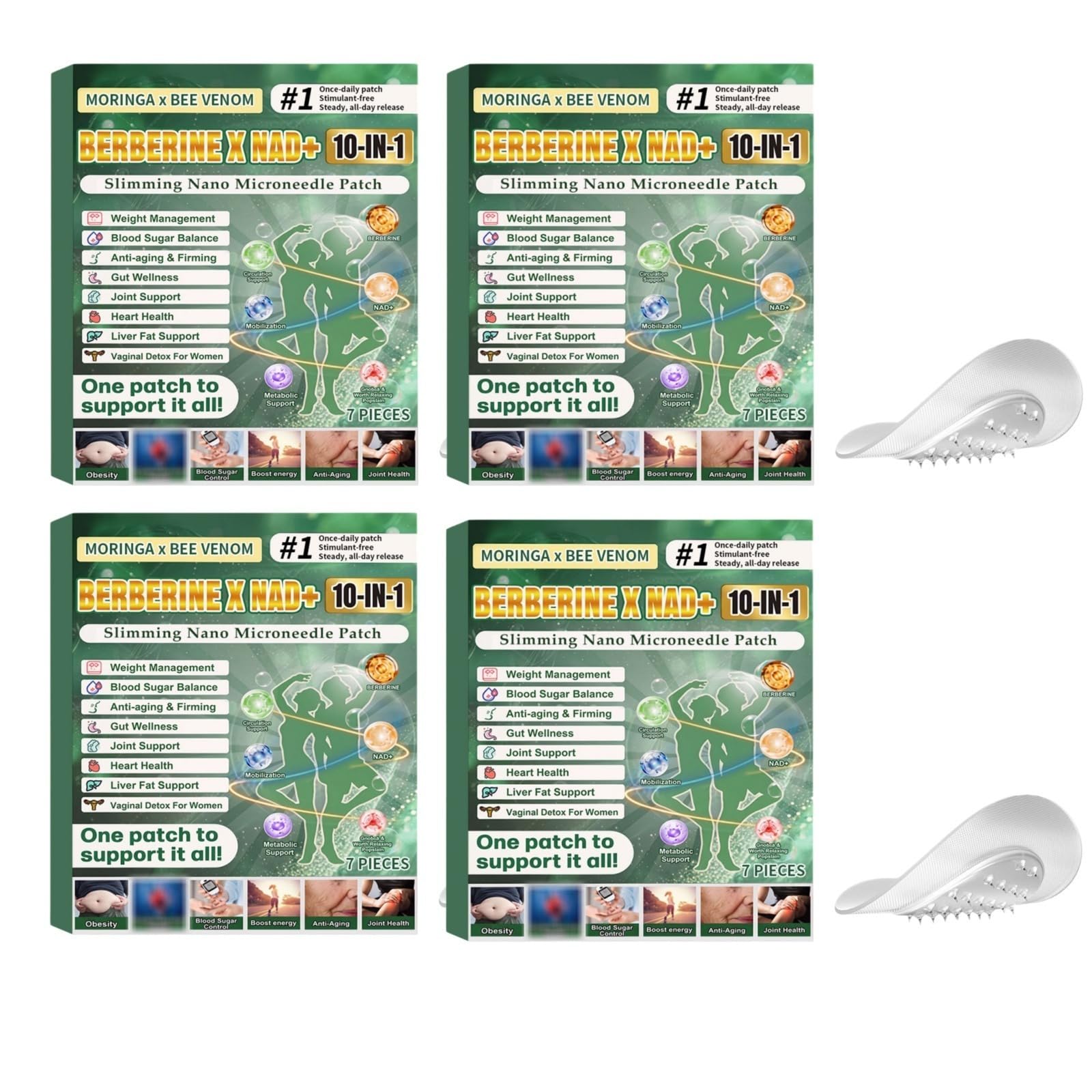 Plastry odchudzające z moringą, plastry berberynowe i nano-igły | Plastry moringa 10 w 1, wyszczuplające i ujędrniające skórę, naturalne składniki, unisex, zestaw 7 sztuk
