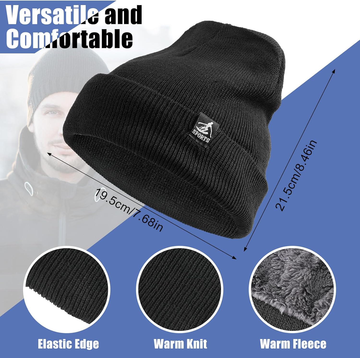 Handepo 80 Pcs Winter Beanie Hats Bulk Homeless Supplies Knitted Hat with Fleece Lining Warm for Men Women Cold Weather - Image 2