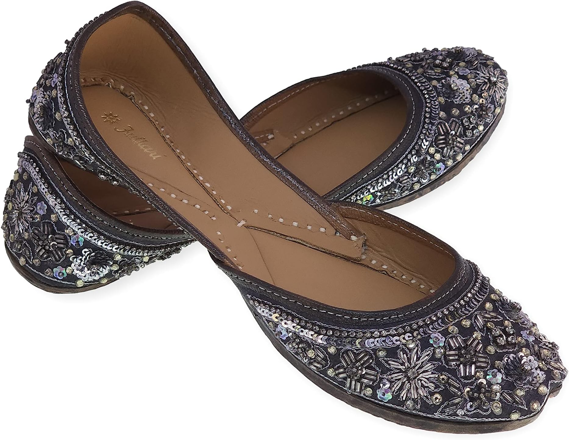 Women's Great Gold Toned Embellished Jutti | Bite and Pinch Free Soft Jutis | 100% Genuine Leather | Punjabi Formal Juti | Girl's Wedding Flats | Indian Ladies Mojari | Bridal Ethnic |