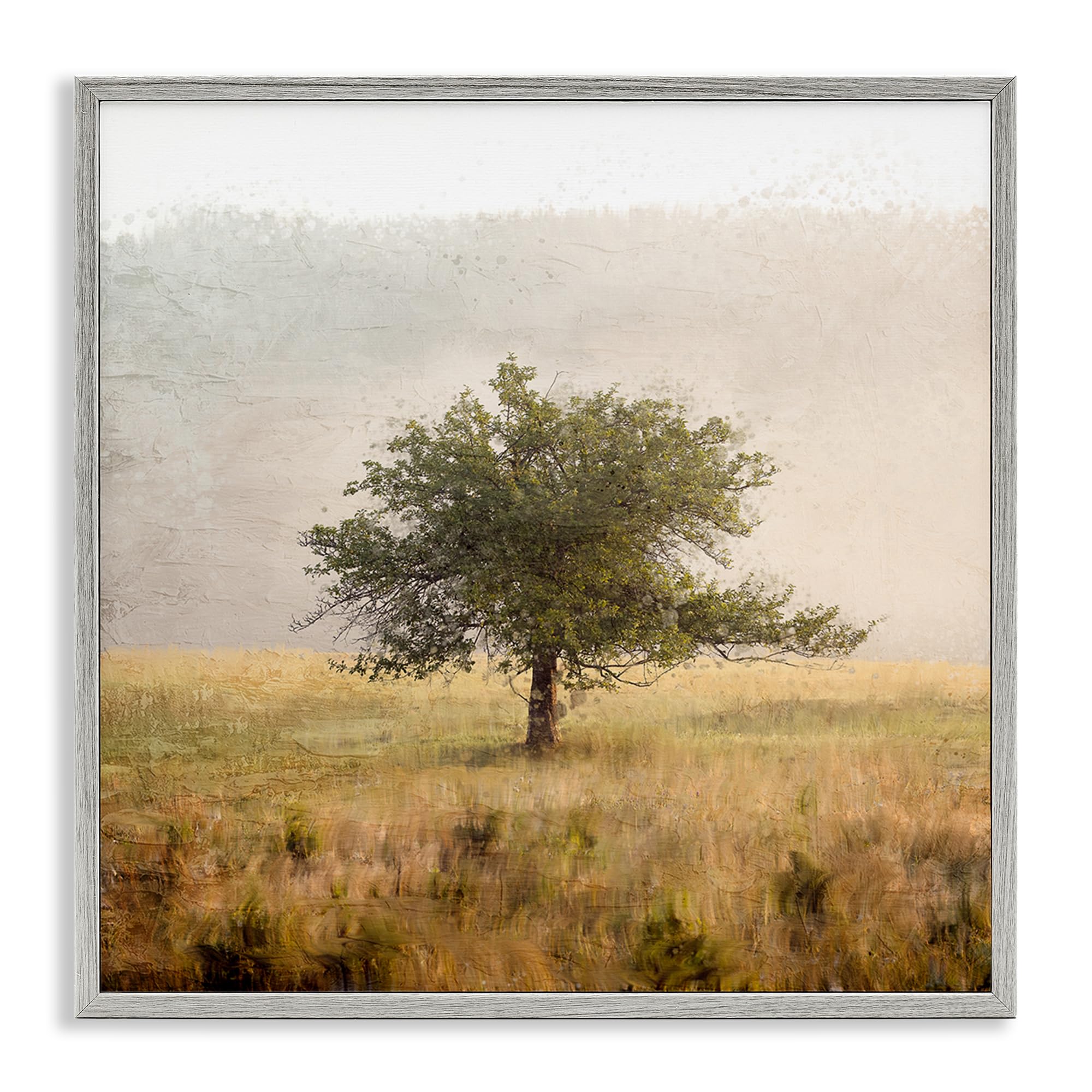 Stupell Industries 'Tree Alone in Golden Field', Framed Giclee Art, Gray, 17 x 17 Inches, Easy to Hang and Sturdy, Made in USA, by Anne Bailey
