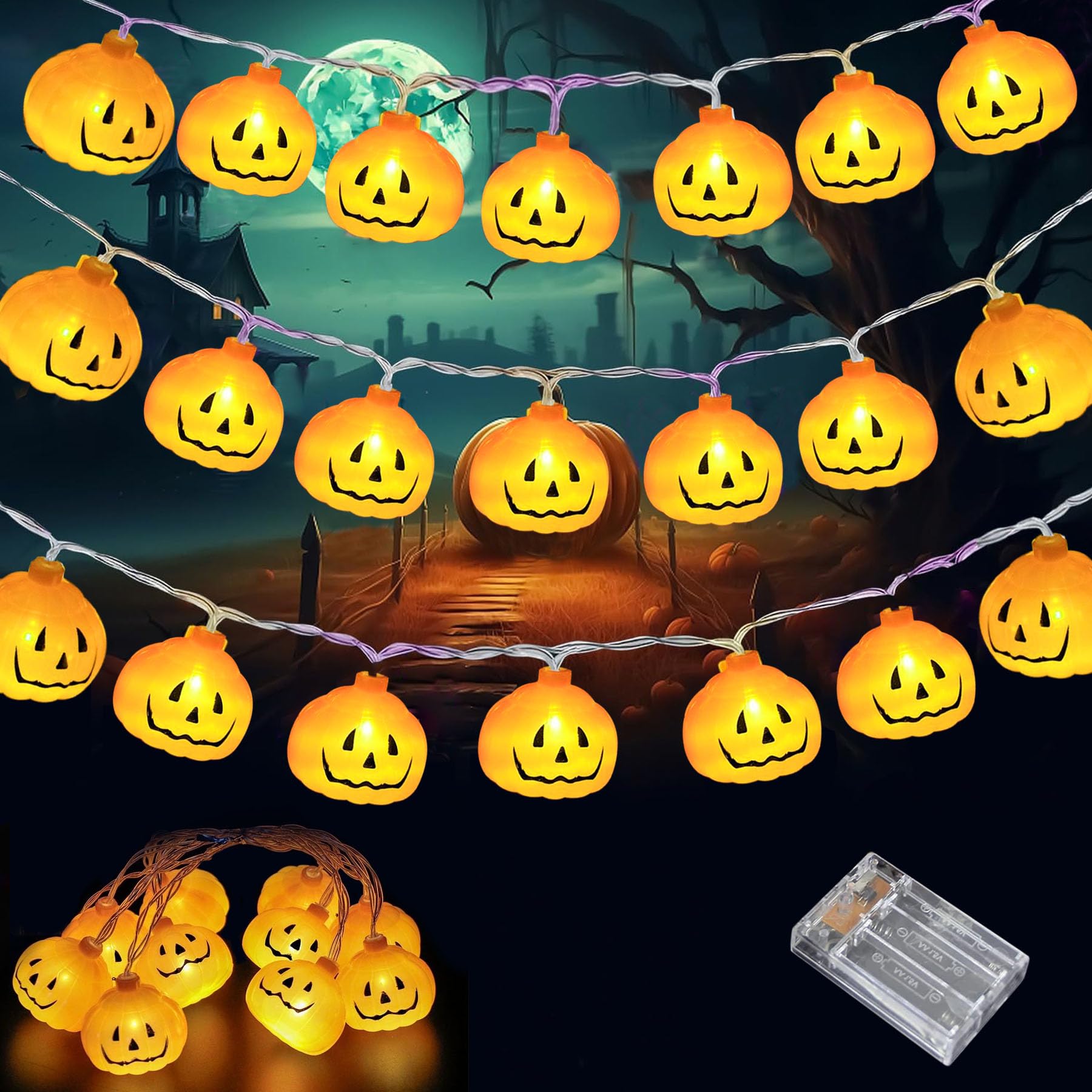 Shengruili Lichterkette Halloween Kürbis LED,300CM 20LED Kürbis Lampio,Halloween Dekoration Lichterkette Kürbis,Halloween Lampe für Deko Outdoor Indoor,Batteriebetriebene