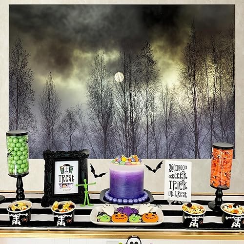 Miniatura 4 de Yeele Telones de fondo de Halloween de noche negra, nube aterradora, luna completa, bosque salvaje, fondo de fotografía de Halloween, fondo de fotos