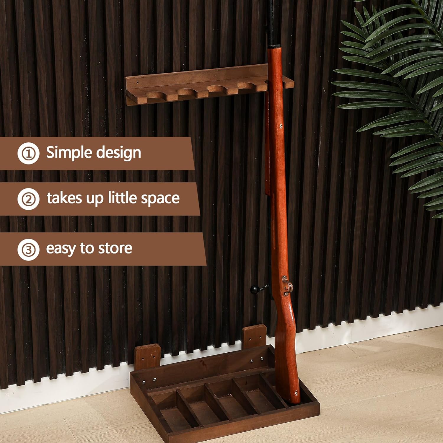 1 Set Wooden Vertical Gun Rack Wall Mount Indoor Hold up to 5 Long Guns Shotguns Rifle Racks Display Holder Stand for Firearms Display Storage Home Accessories Office