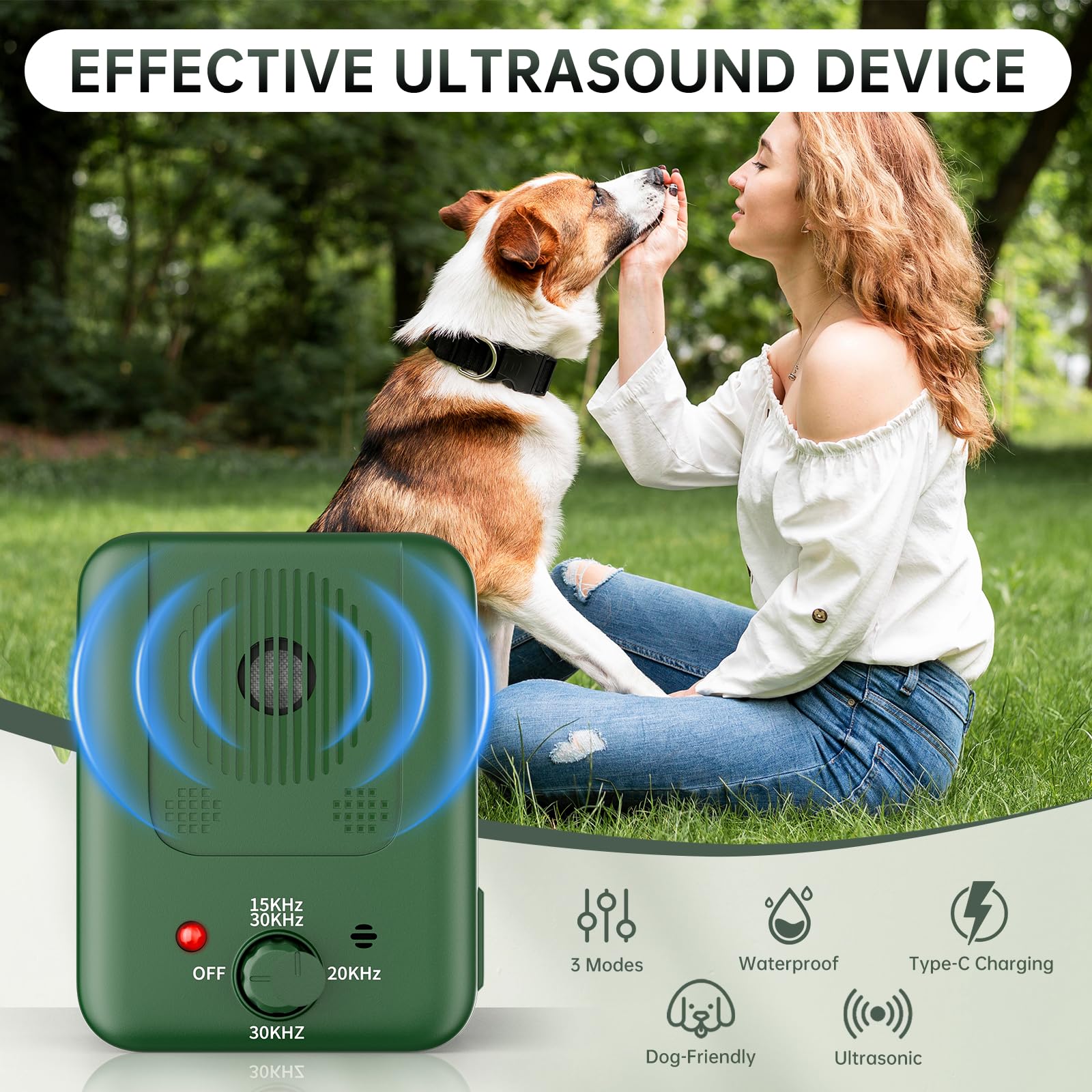 Anti Bell Gerät Hunde, 3 Modi Antibell Ultraschall Gerät, 33 Fuß Stopp Hundebell Gerät, IPX4 Wasserdichtes Anti-Bell-Mittel für Hunde das Training Großer Kleiner Hunde im Freien Innenbereich Antibell