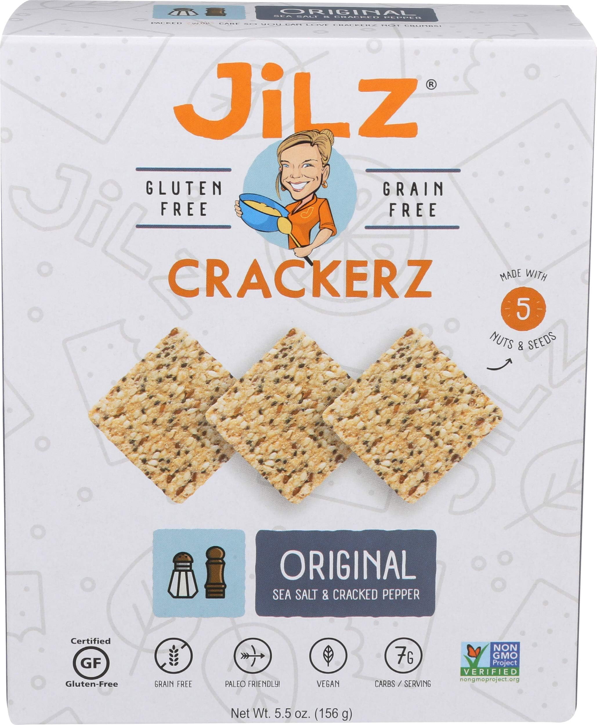 Jilz Gluten Free Cracked Pepper and Sea Salt Crackerz 5.5 oz.(156g)