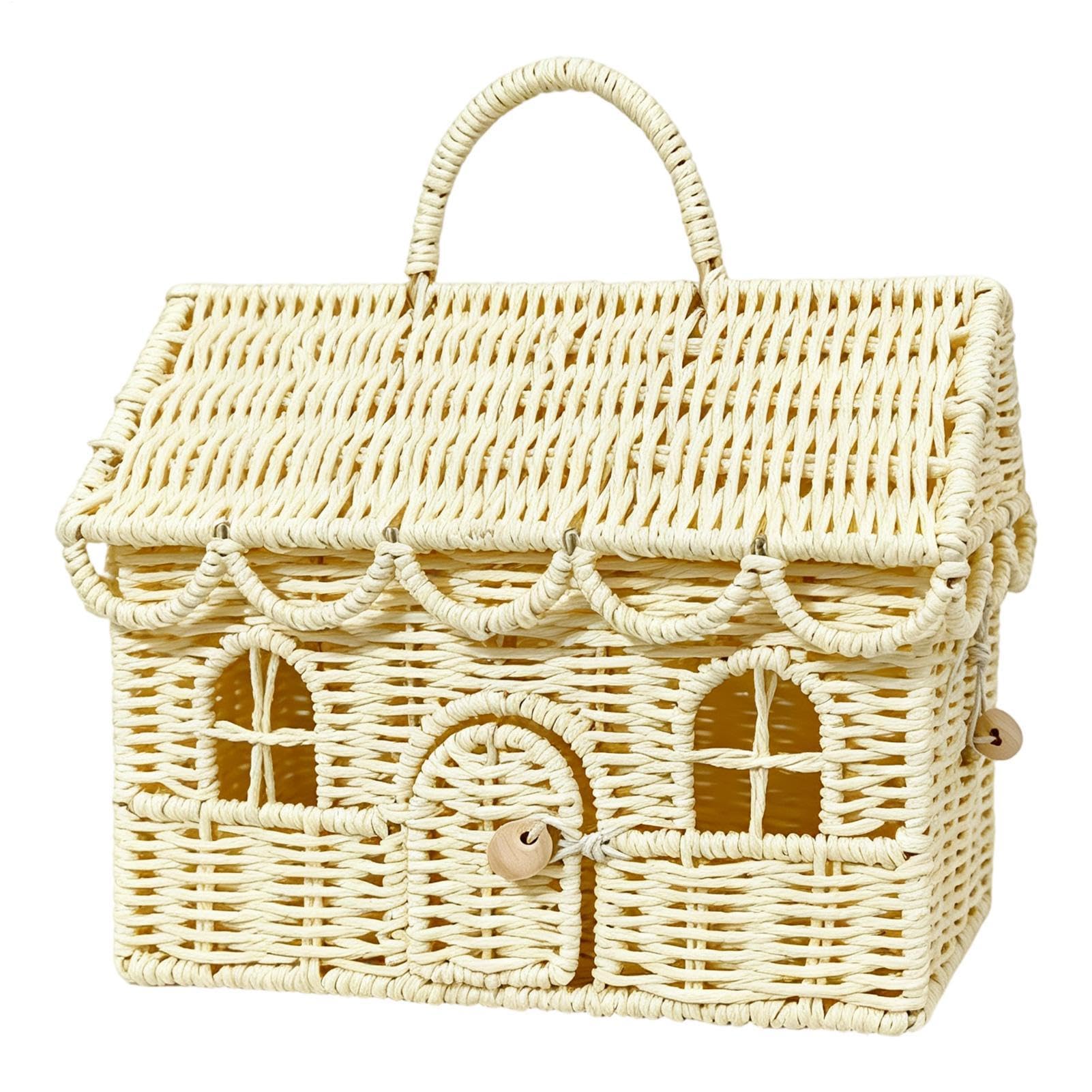 Cesto in vimini intrecciato a forma di casa, con coperchio | Cesto portaoggetti intrecciato per matrimonio, casa, cucina, cameretta dei bambini, camera da letto, soggiorno