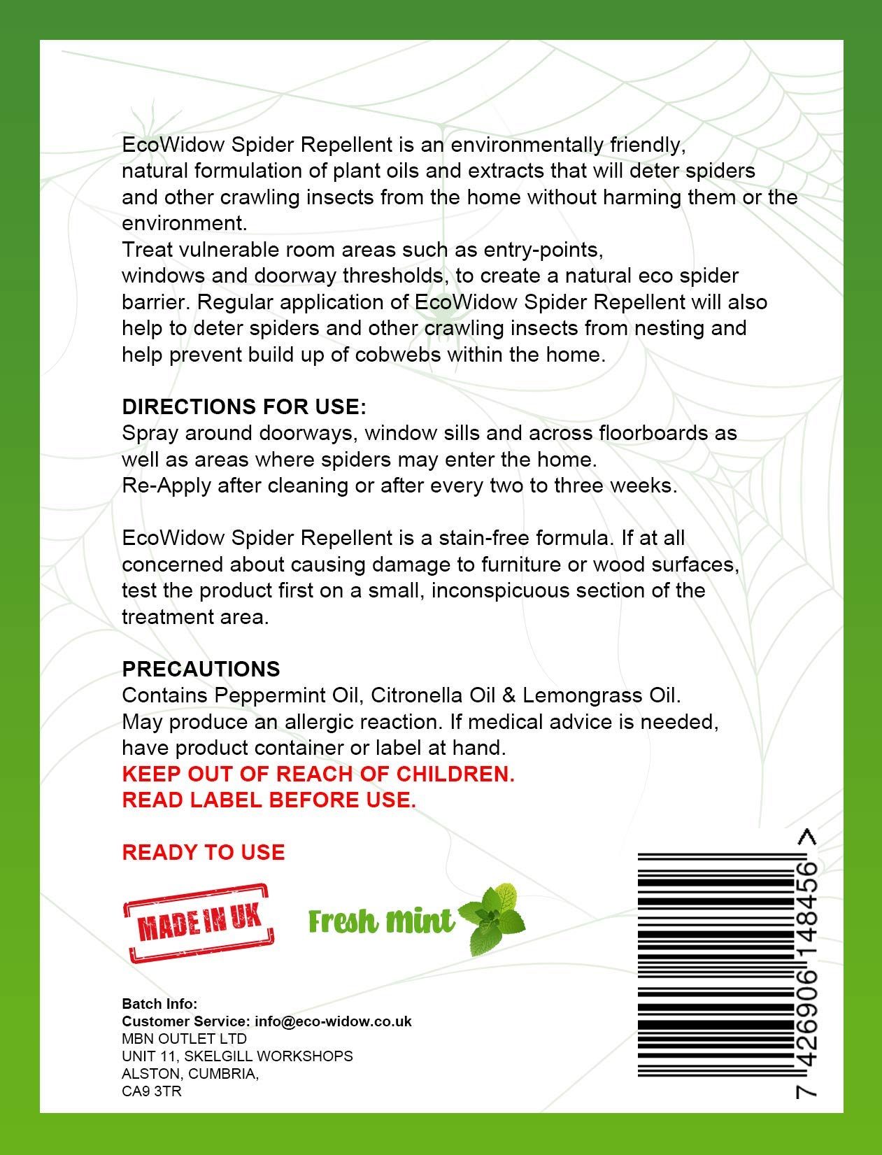 Buy EcoWidow Spider Repellent Spray, Natural Insect Repellent Spray for