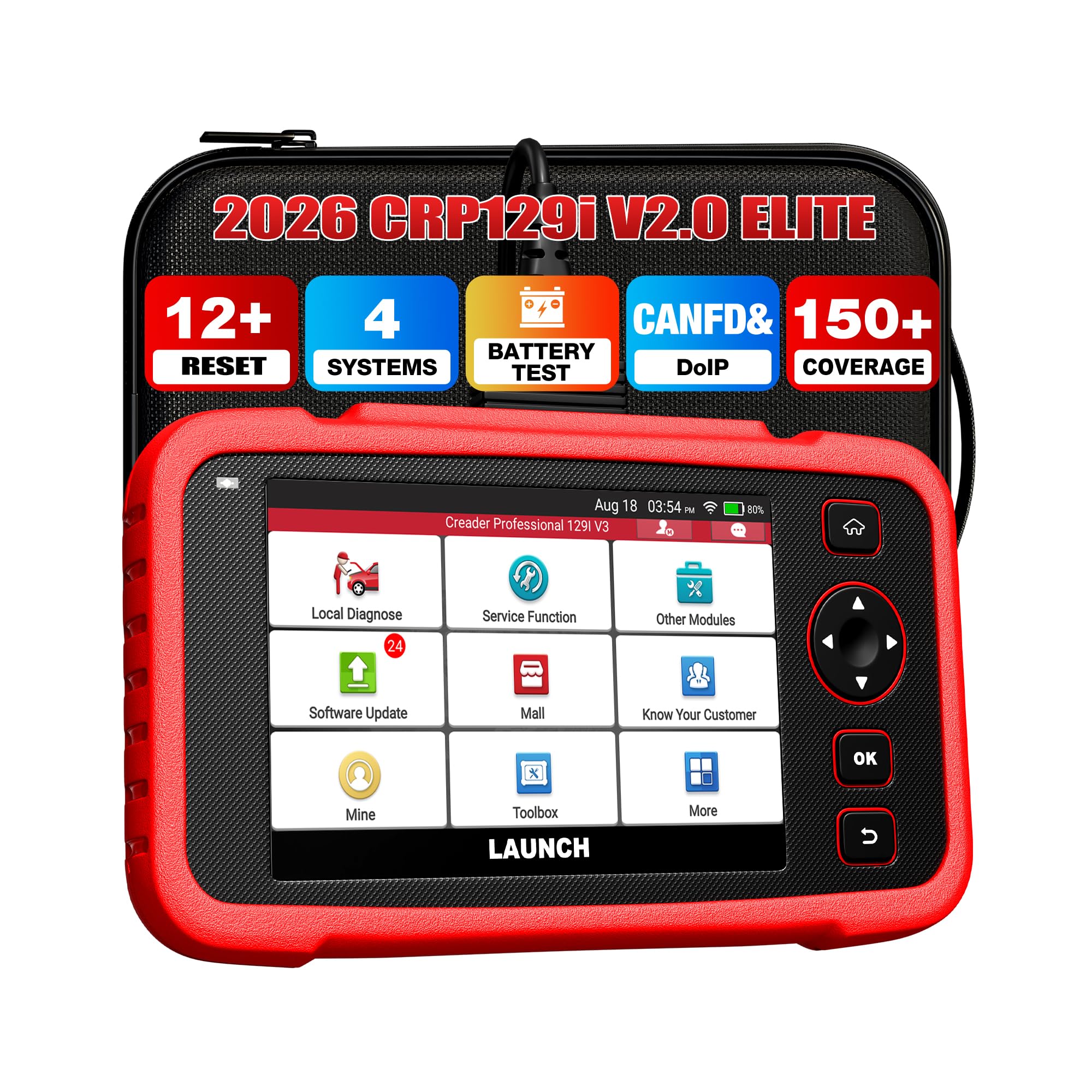 LAUNCH CRP129i V2.0 Elite obd2 Scanner Automotriz con 4 Sistemas & 12 Funciones de Reinicio, Aceite/SAS/DPF/Ajuste del Acelerador/ABS/Freno/BMS/TPMS/Inject/AFS/AF, Actualización WiFi