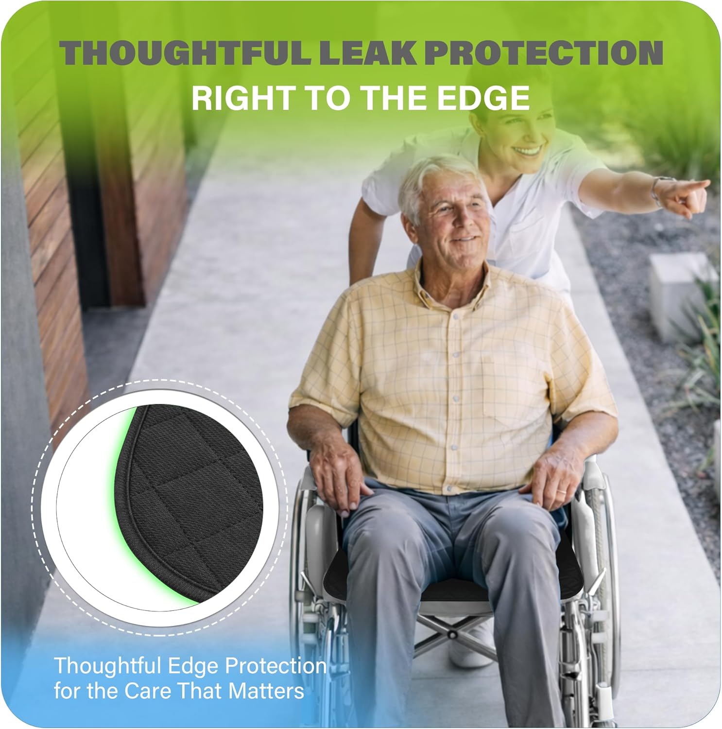 SPRING SEAON Waterproof Chair Pads for Adults & Elder, 22" x 21" Washable Reusable Incontinence Pads, Non-Slip Wheelchair Seat Cover for Bed, Car, Recliner & Protecting Patient Dignity (Black, 2 Pack)