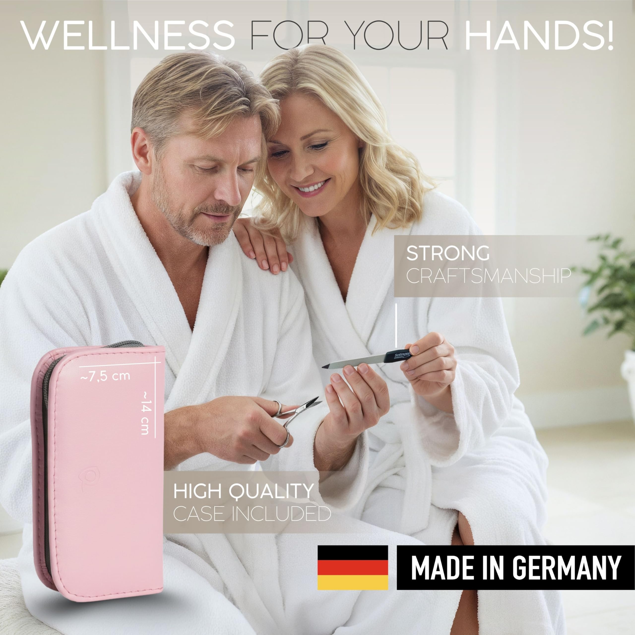 Solingen Set per Manicure da Uomo e Donna – Kit Professionale da 6 Pezzi. Include Forbicine e strumenti per Mani e Piedi con Custodia da Viaggio. Ideale per una cura precisa ed elegante delle Unghie