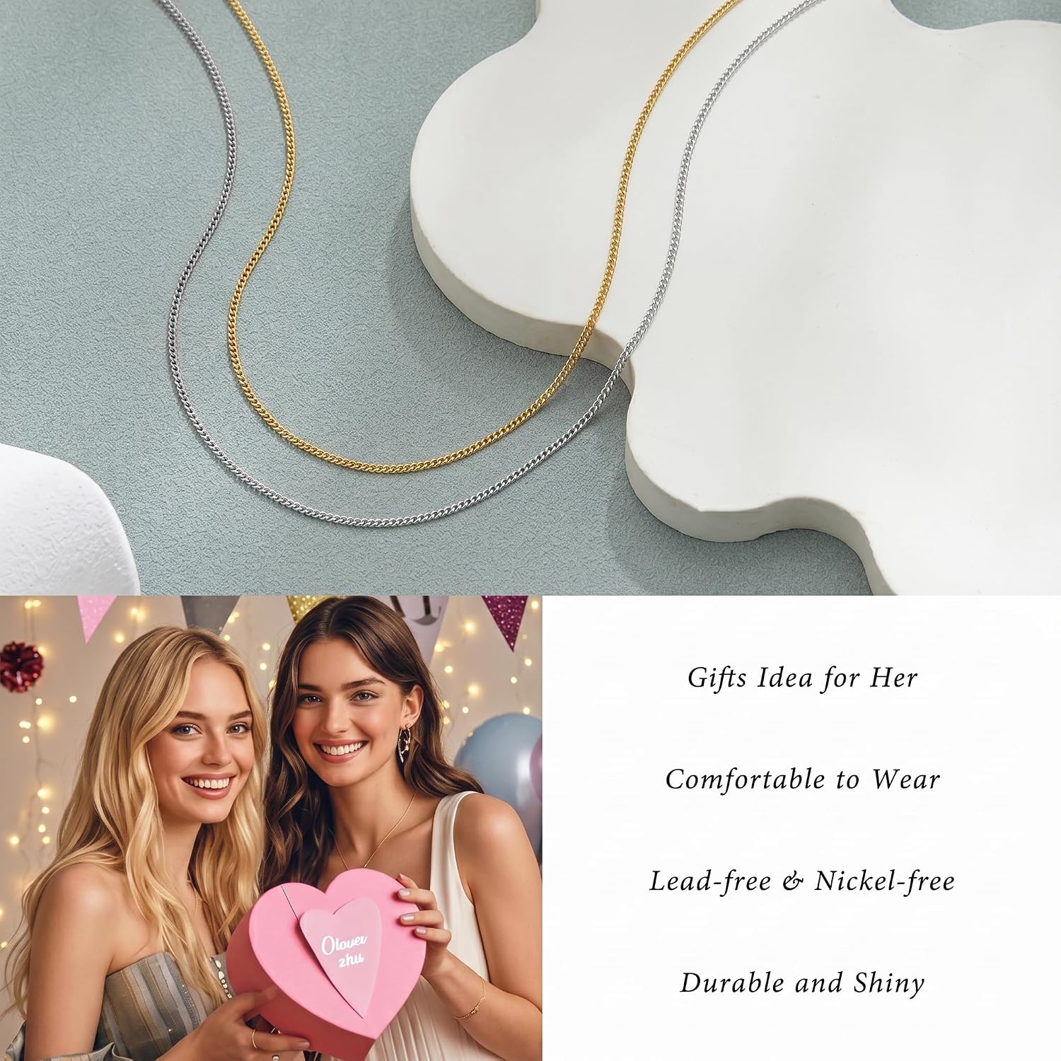 S925 Sterling Silver Cuban Chain Necklace for Women - 1.5mm Gold Silver Cuban Chain Necklace Thin Sturdy Colourfast Women's Chains Necklaces 16 18 20 22 24Inch