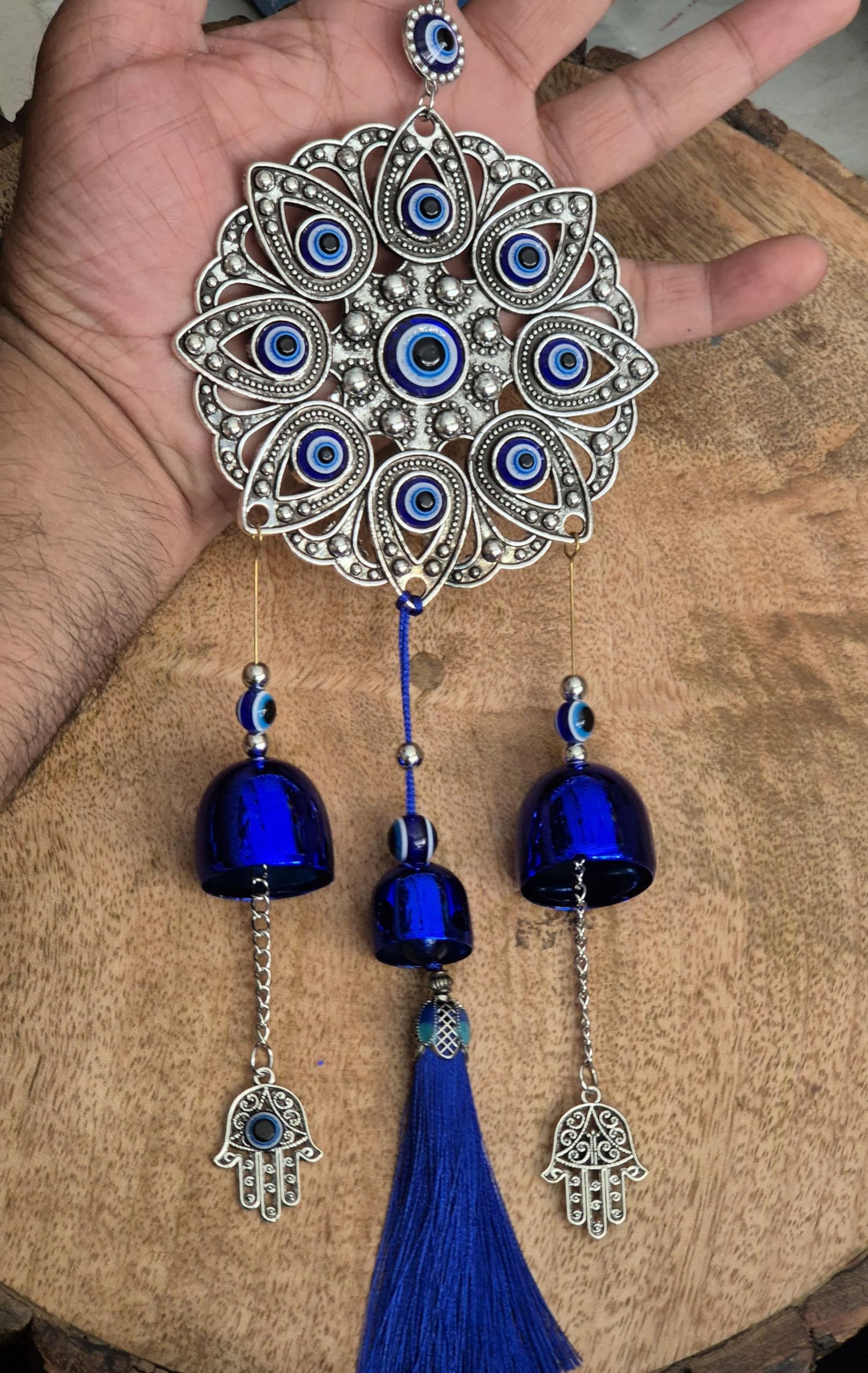 DT DECTONE Metal Blue Turkish Evil Eye Nazar Battu Hanging Shine with Wind Lucky Pendant Hanging Ornament Amulet for Car, Home & Office Protection and Blessing from Negative Energy