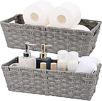 Vista 13 de Cestas de almacenamiento de mimbre, cestas para estantes, papel higiénico, cestas de almacenamiento tejidas para organizar, marrón, 12 x 12 x 6