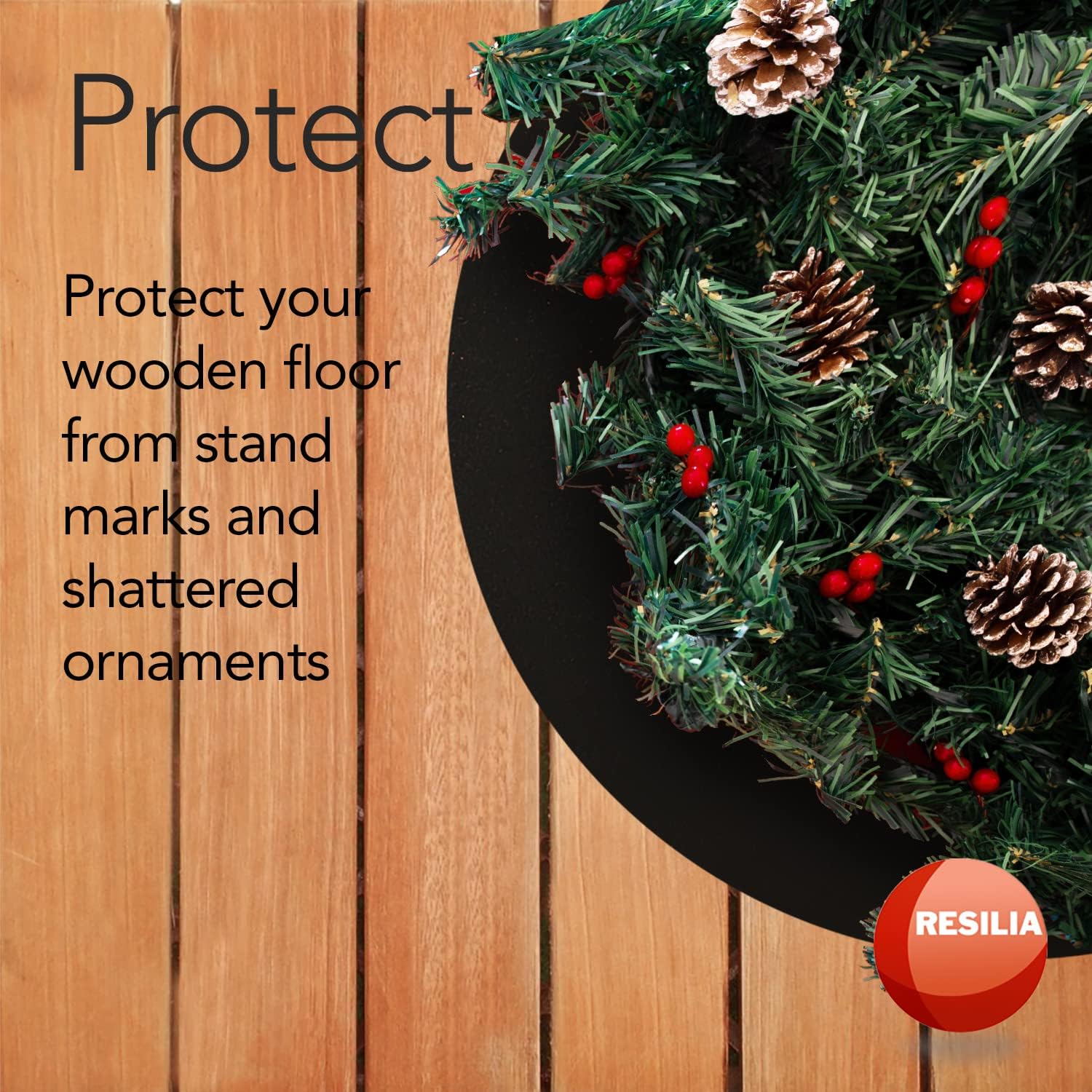 RESILIA Christmas Tree Mat - Heavy-Duty Floor Protector, Waterproof & Stain-Resistant Circular 36-Inch Mats, Black, Orange Peel