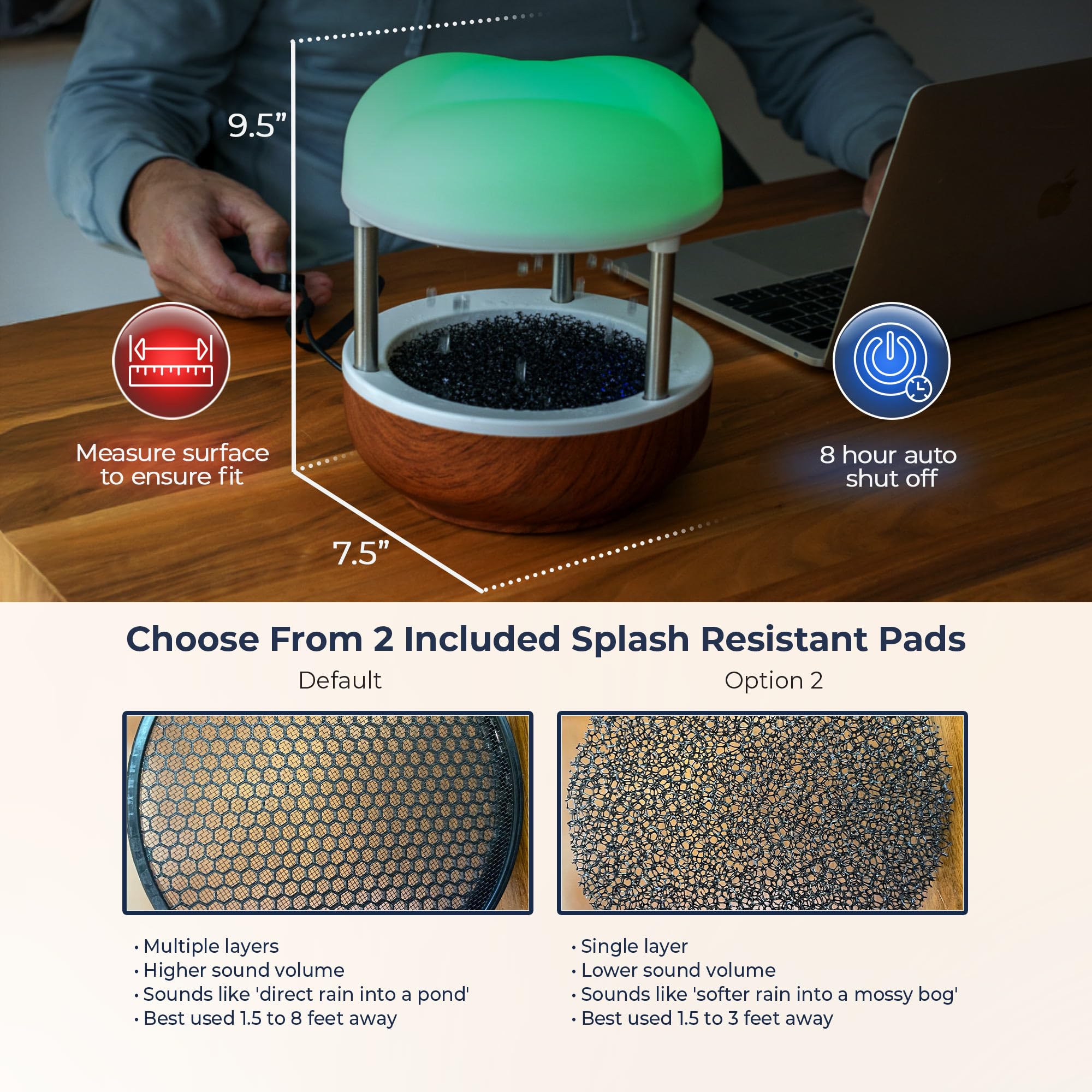 UNITEDESSENTIALINDOOR ‘Calming Cloud’ Tabletop Water Fountain | Quiet Pump | Splash Resistant | Zen & Nature Décor | Promotes Focus, Stress Relief, Productivity, Sleep | Reminder to Pause & Reset | Desk Accessory 3