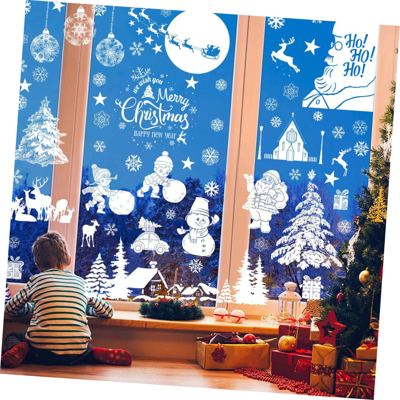 5 Juegos Pegatinas Navideñas La Ventana Del Muñeco De Nieve Se Aferra Decoraciones De Pared De Navidad Neón Christmas Tree Xmas Tree Ventana De Navidad Se Aferra 9 Hojas * 5 Cabilock