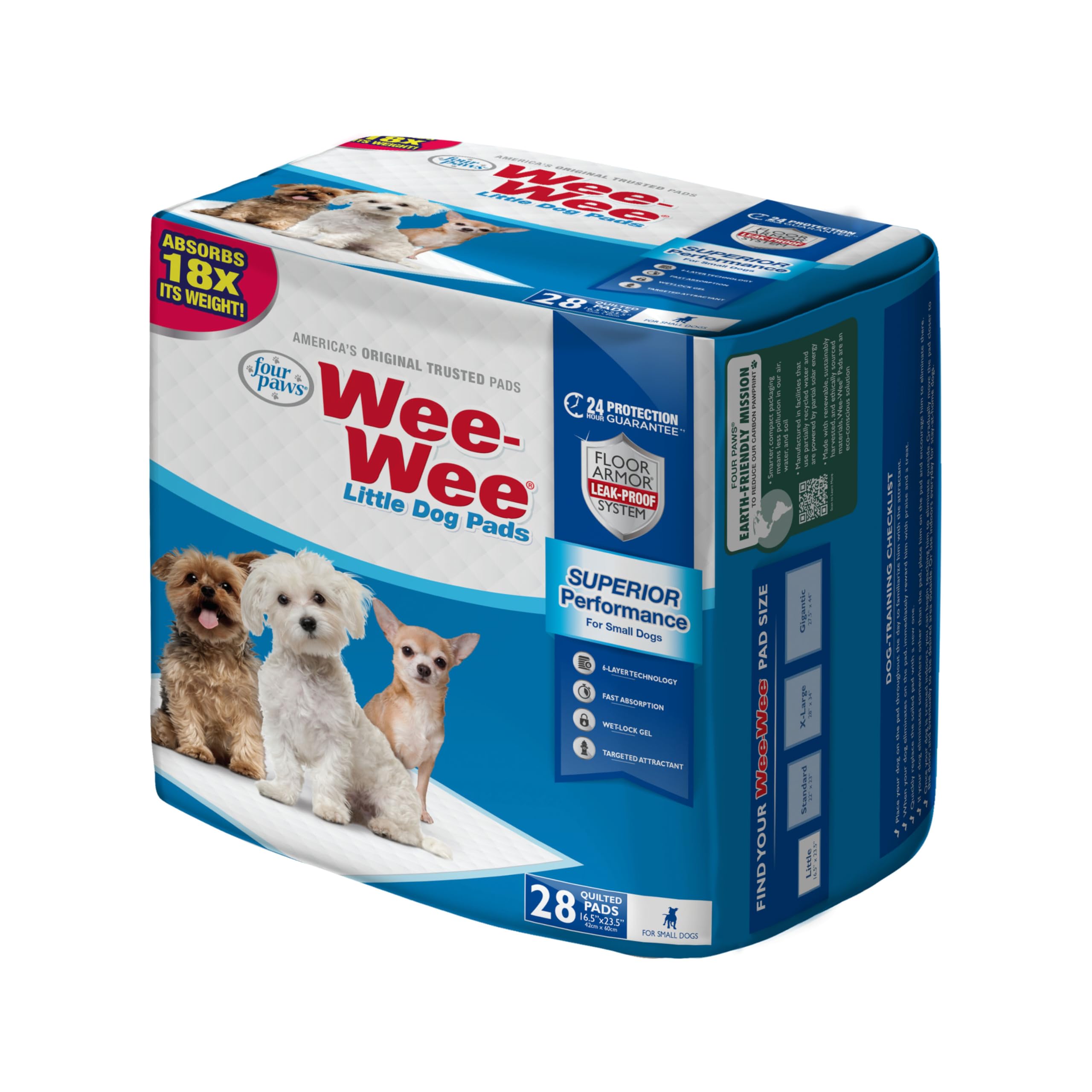Four Paws Wee-Wee - Cuscinetti per pipì per Cani e Cuccioli, con Tecnologia a Prova di perdite a 6 Strati, per addestramento in casa, Grandi, 42 cm x 60 cm, 28 Pezzi (Confezione da 4)