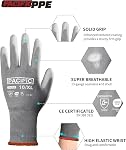 PACIFIC PPE 18 Pairs Work Gloves, PU Coated Seamless Knit Gloves, Grey, XXL | Touchscreen Safety Gloves with Grip, Ideal for General Duty Work, Lightweight, Men and Women, 2X-Large