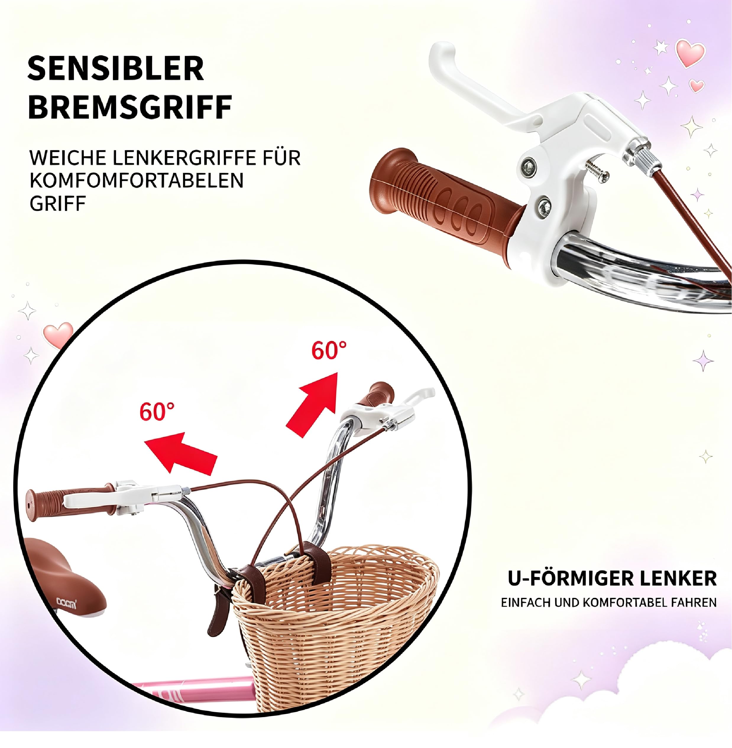 Kinderfahrrad mit Korb und Stützrädern,Mädchenfahrrad 14/16/18/20/22 Zoll für im Alter von 3 bis 14 Jahren,Fahrrad für Mädchen mit Schutzbleche und Kettenschutz,Höhenverstellbar