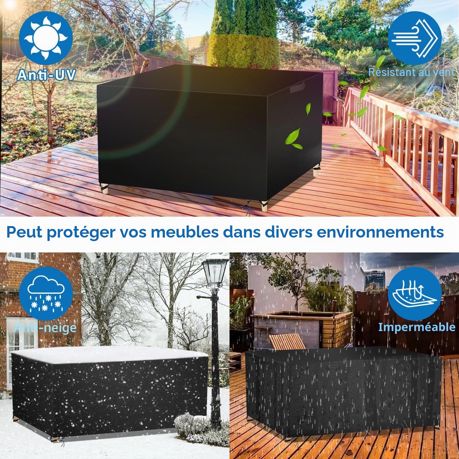 Wanocean Housses de Meubles de Jardin, Housse Salon de Jardin Bache de Protection Table Extérieur Imperméable 420D Oxford Anti-UV Résistance au Vent Carré 140x140x90cm