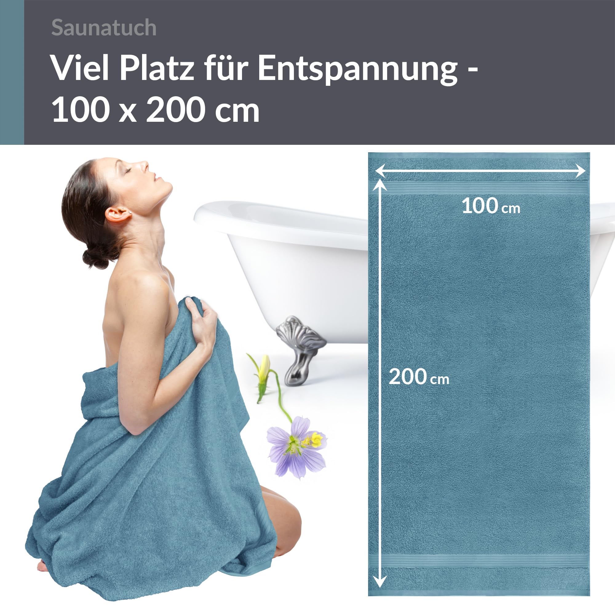 Lashuma Badetuch groß 100x200 cm Baumwolle, Linz Saunahandtuch XXL, Frottee Handtuch in Tauben Blau für Spa und Sauna