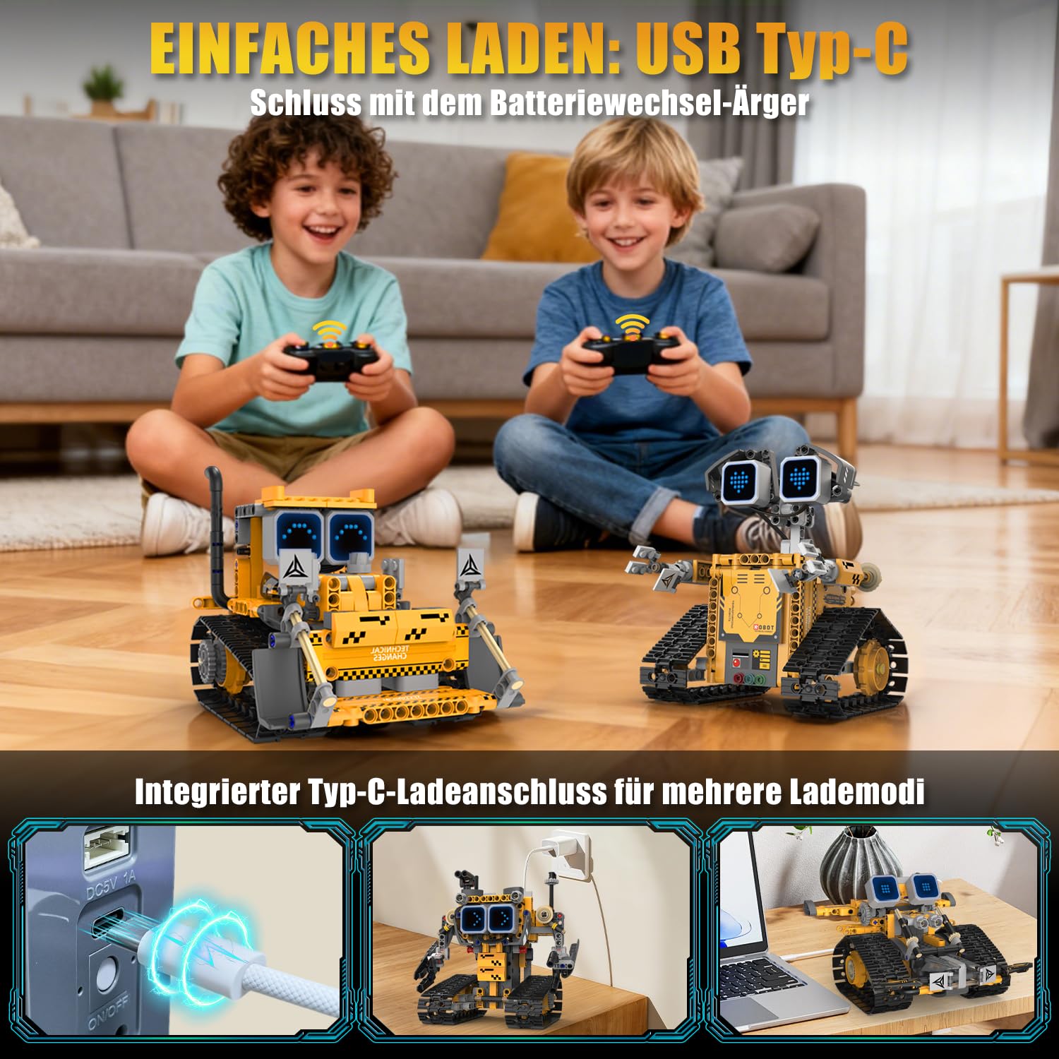 Technik Roboter Bauspielzeug für Kinder, 5 in 1 Robots mit App & ferngesteuert Technic Wall robotik bausatz mit 16 LED Mimik, 373 PCS RC programmierbarer Roboter Spielzeug Geschenk für 6 7 8 10 Jahre