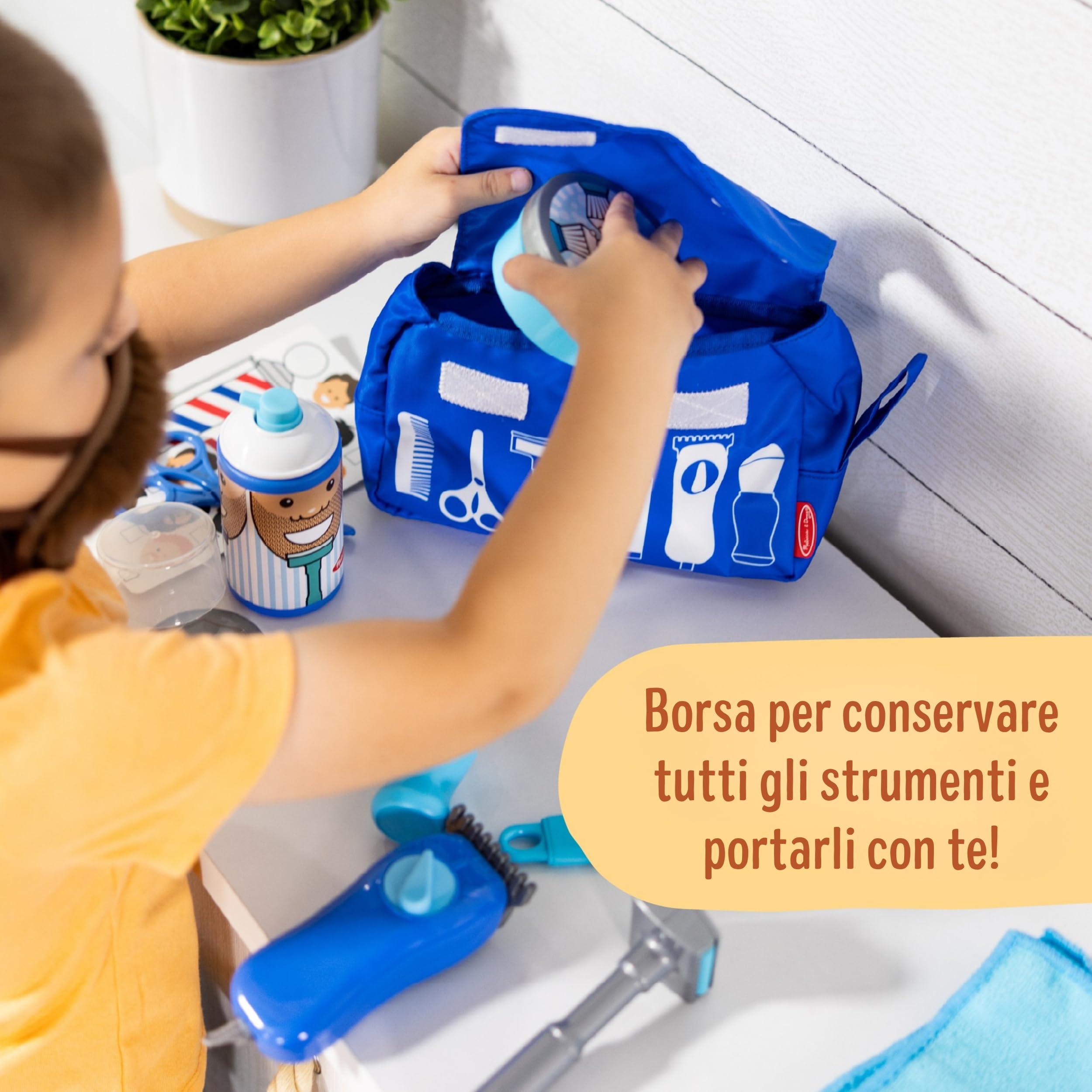 Melissa & Doug Set Piccoli Barbieri - Gioco per Fare il Parrucchiere con Rasoio e Barba Regolabile, Gioco Educativo, Giochi di Imitazione Montessori, Regalo per Bambini e Bambine, 3+ Anni