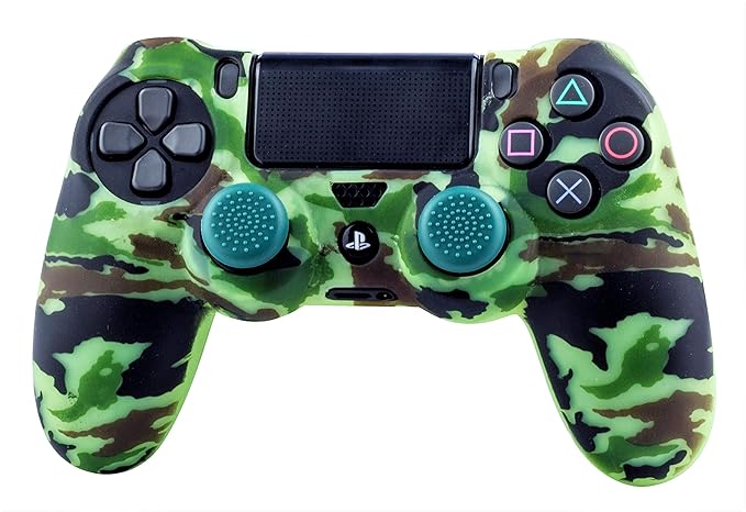 Fr-Tec Protective Silicone Slim Skin Case for PS4 Controller Camo Woodland with 2 Joystick Thumb Grips Rubber Sleeve PS3 PS2 PS5 Cover