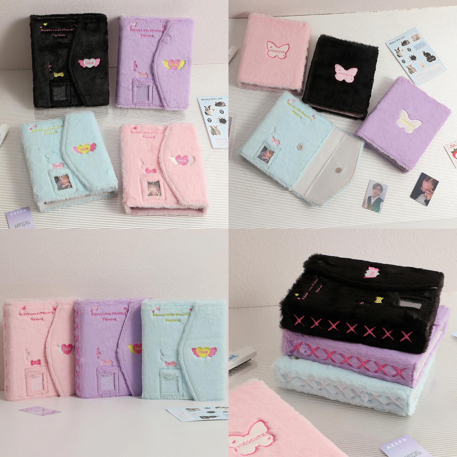 A5 segregator Kpop, pluszowy album na fotokartki, 20 szt., wewnętrzny, 7 cm, do wielokrotnego napełniania, 6 pierścieni, etui na fotokartkę, do przechowywania kart obrazkowych (fioletowy)