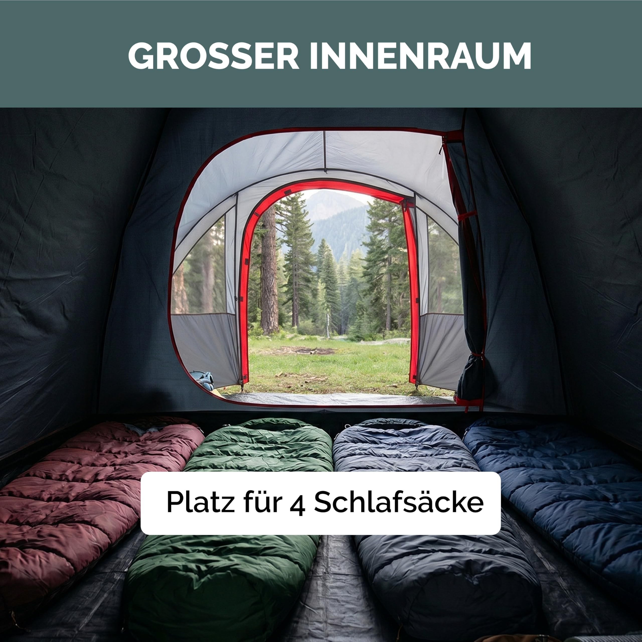 JUSTCAMP Scott Campingzelt für 4 Personen, leicht, stabil, wasserdicht - Kuppelzelt (doppelwandig) mit verschließbarem Vorraum - Iglu-Zelt mit Lüftungshutzen und Moskitonetz an der Schlafkabine