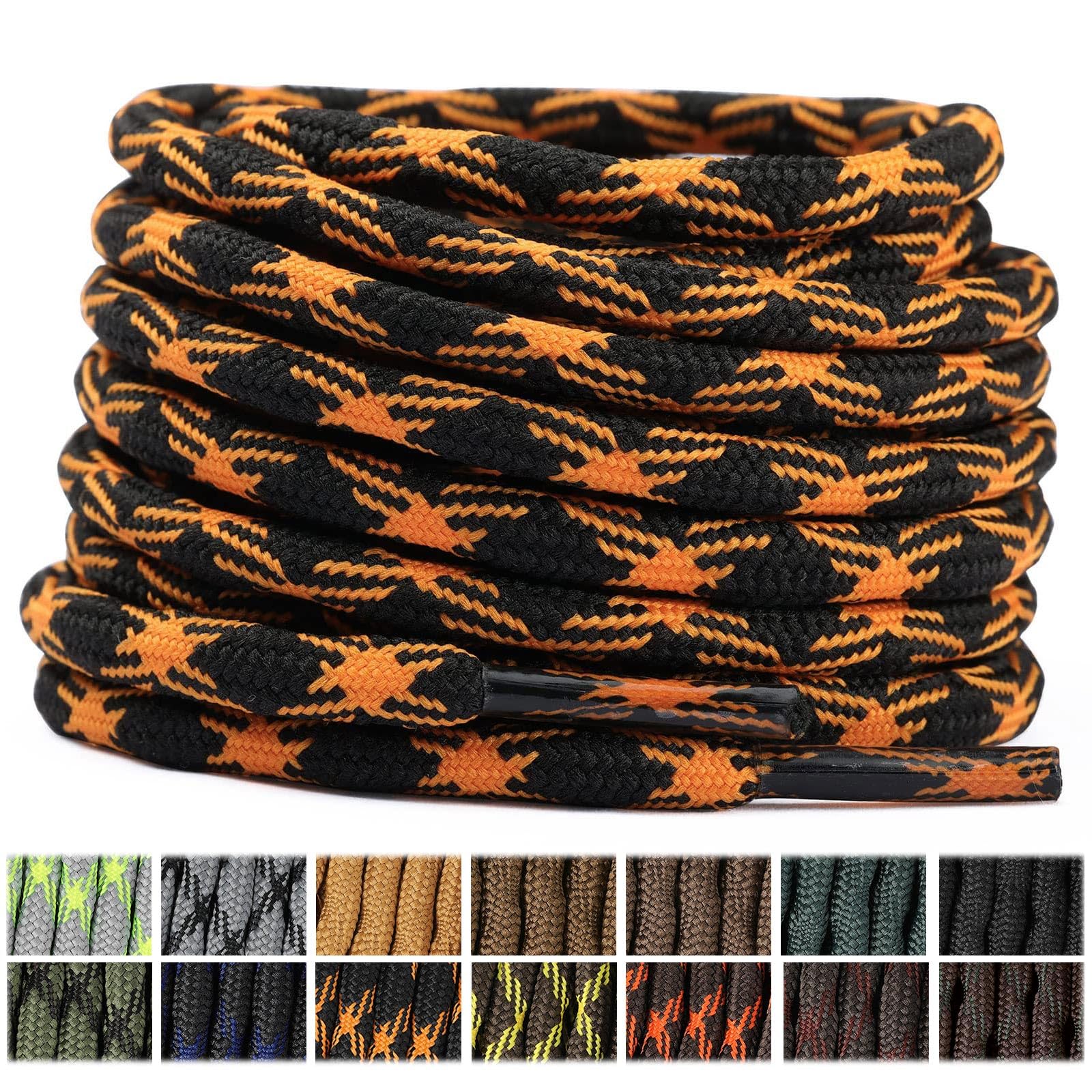 Stepace 2 Pares Cordones Redondos 4,5mm para Botas de Senderismo, Montaña y Trabajo, Cordones de Nylon Resistentes para Trekking
