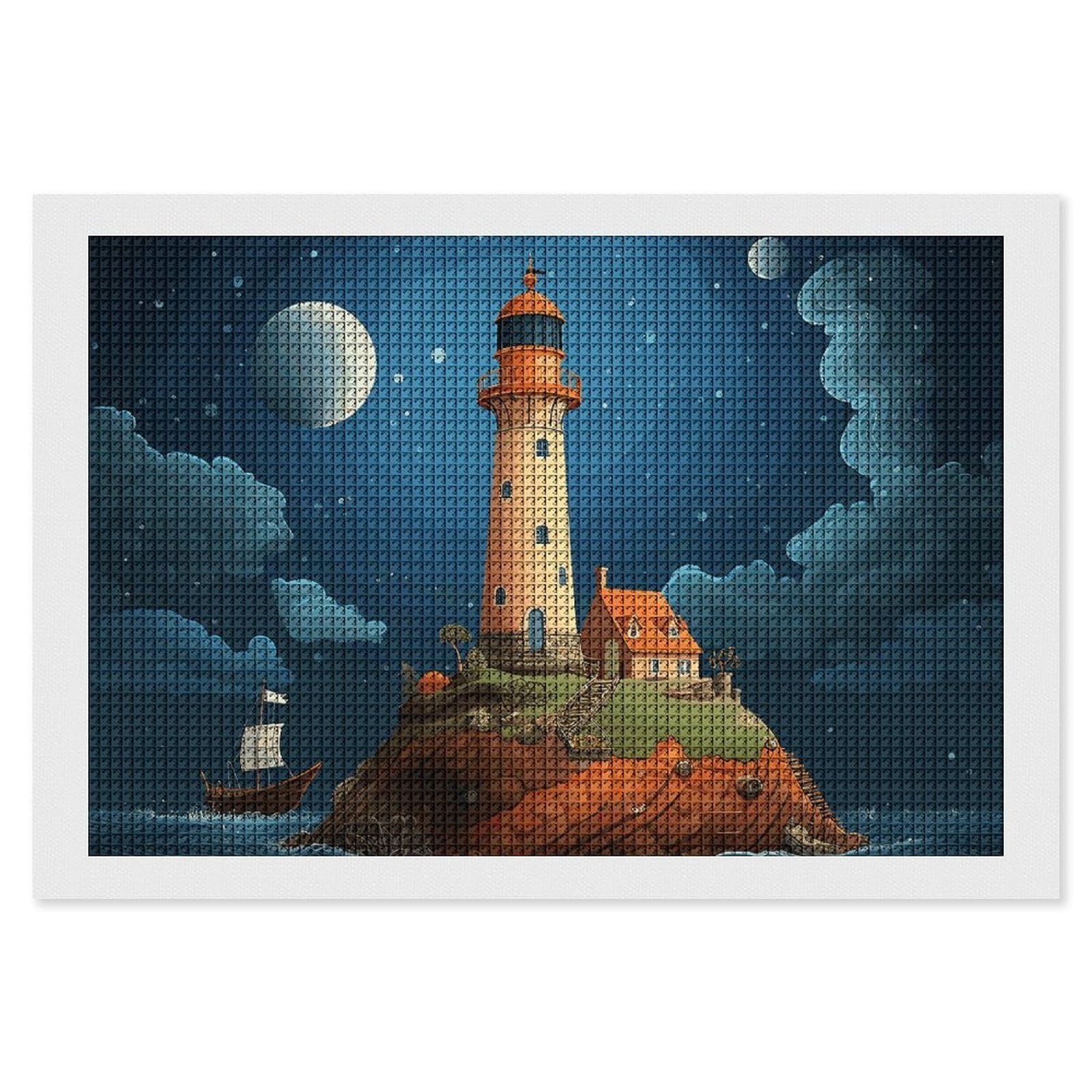 Diamond Painting Kits for Adults - DIY Diamond Art Kits for Beginners - Full 5D Paint Drill Diamond Dots Paintings- Catoon Whale Lighthouse Diamonds Pictures Gem Art And Craft Wall Decor 8"x12"