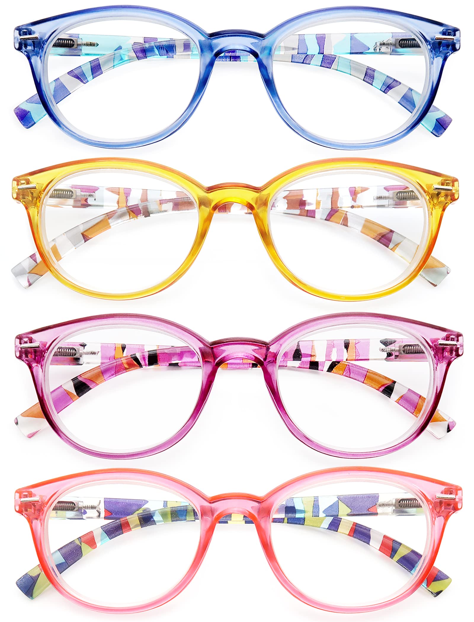 HEEYYOK 4.0 Round Reading Glasses For Women Round Readers Womens For Small Face Spring Hinges Ladies Colorful cheaters reading glasses 4Pack